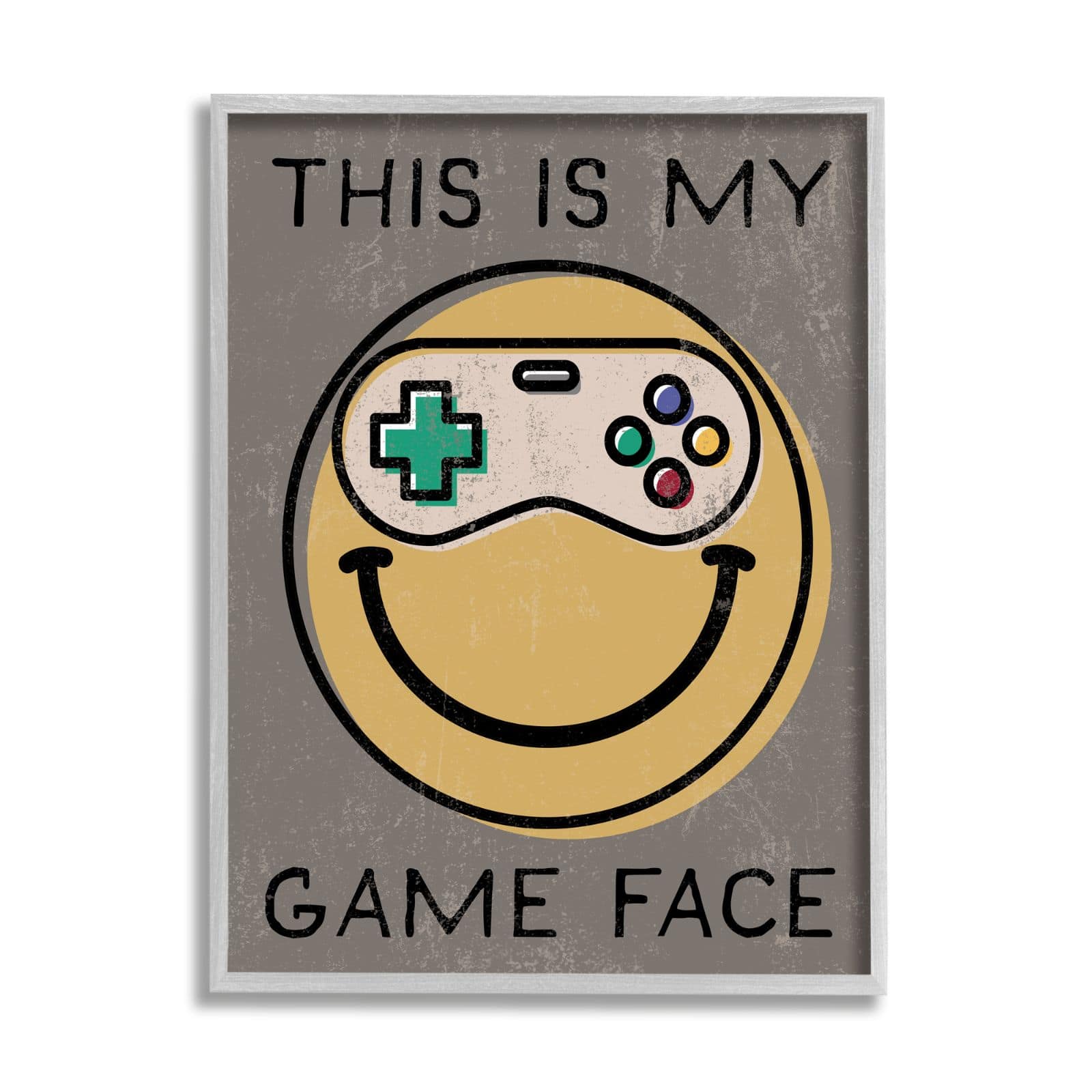 Stupell Industries My Game Face Phrase Yellow Smiley Retro Controller Framed Wall Art