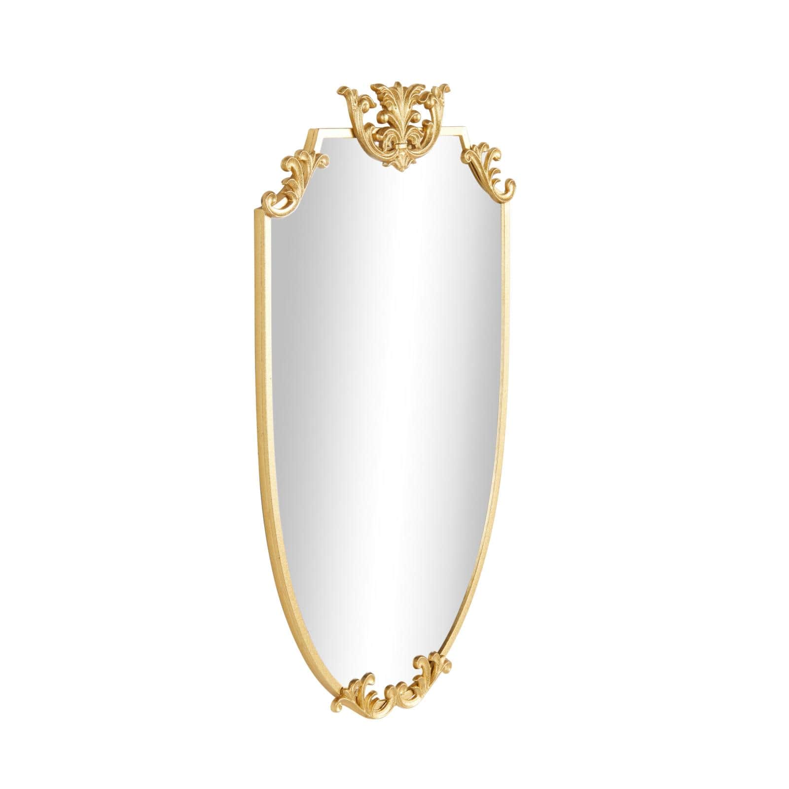 21" x 34" Gold Metal Shield Wall Mirror with Floral Embellishment