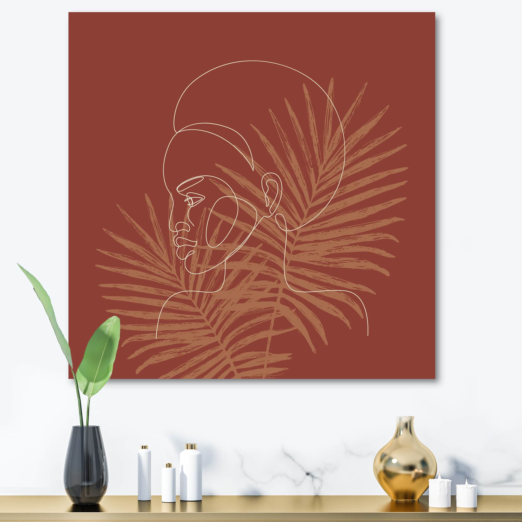 Designart - Sillhouette of African American Girl on Palm Leaves