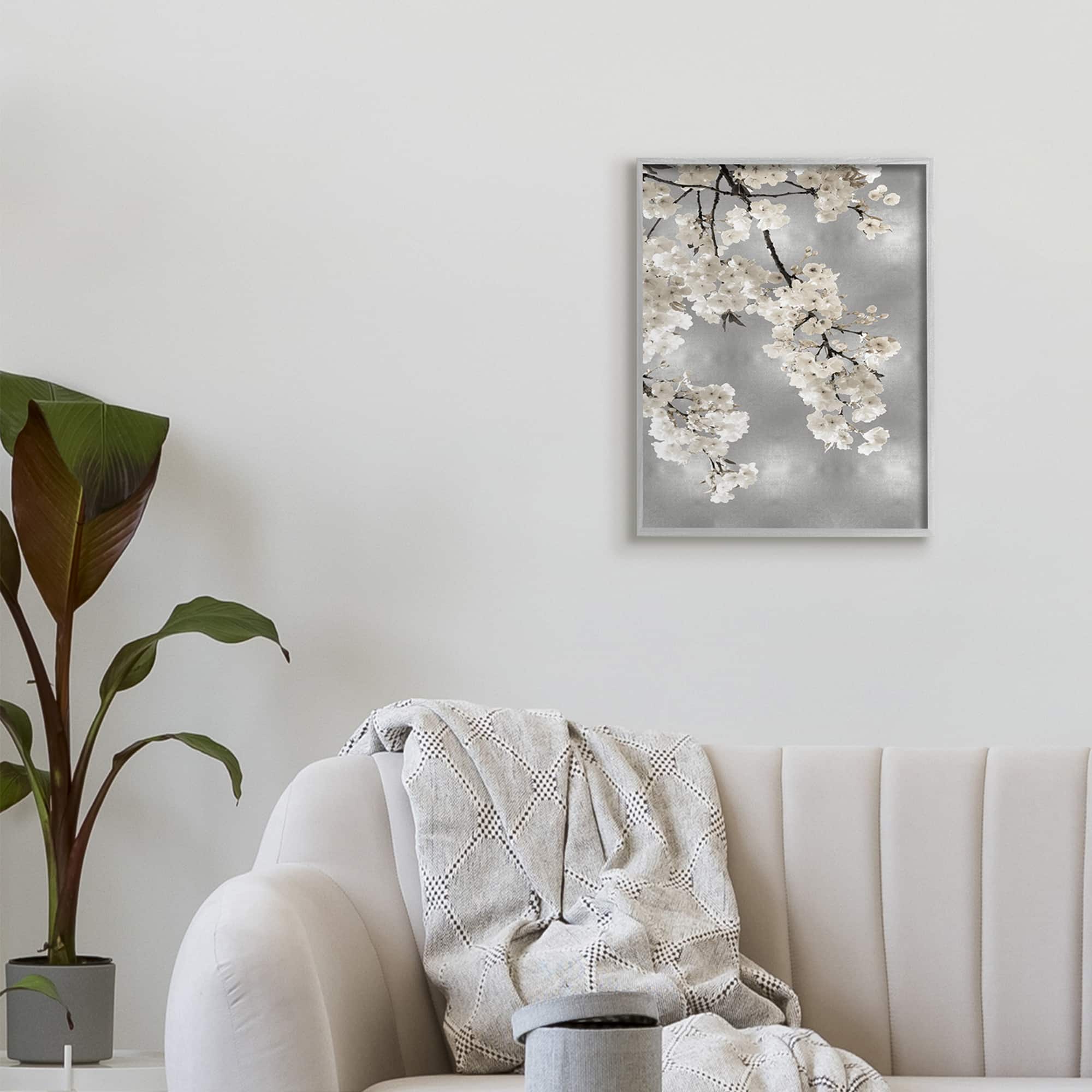 Stupell Industries Spring Blossoms White Flowers Tree Branch in Gray Frame Wall Art