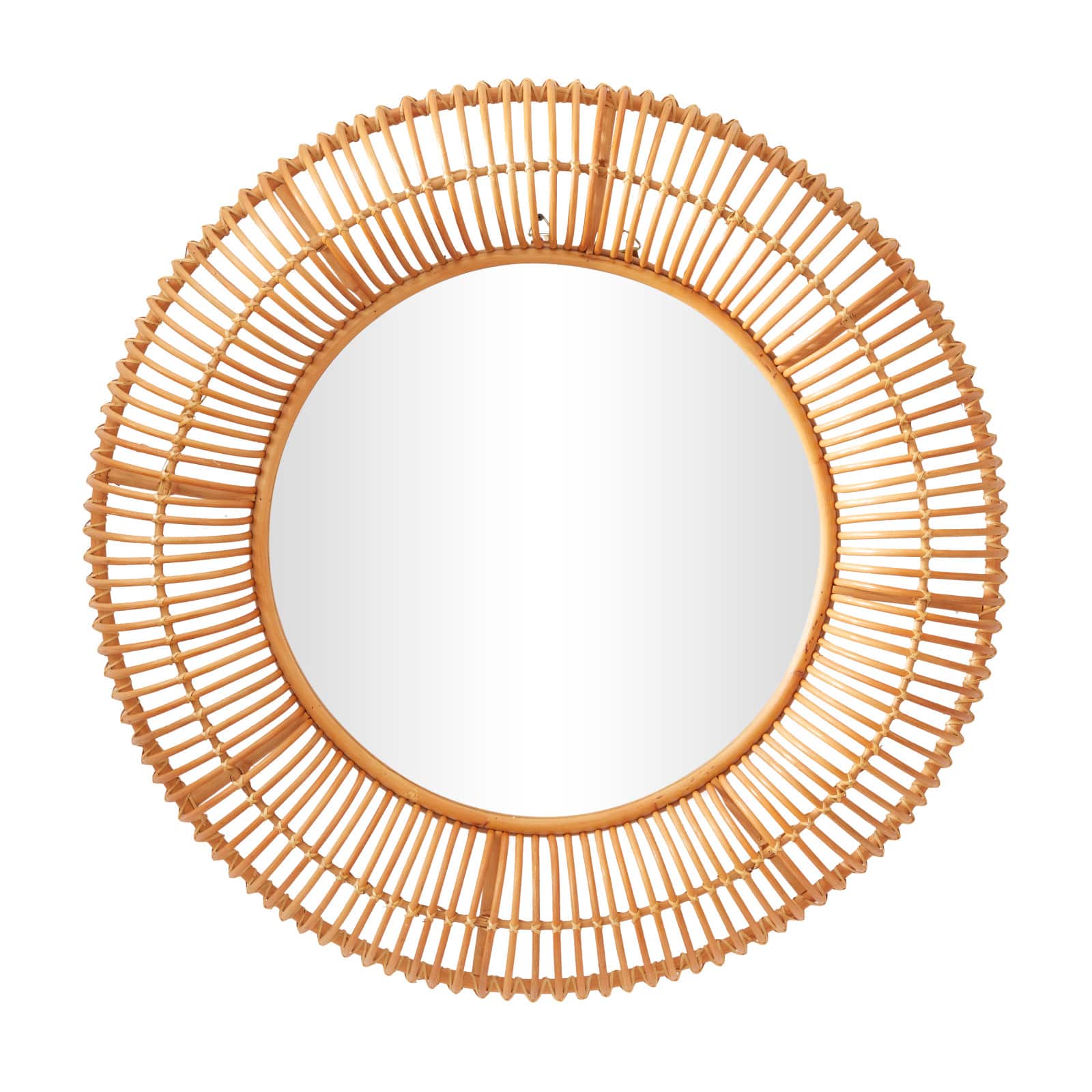 Brown Rattan Bohemian Wall Mirror, 39" x 4" x 39"