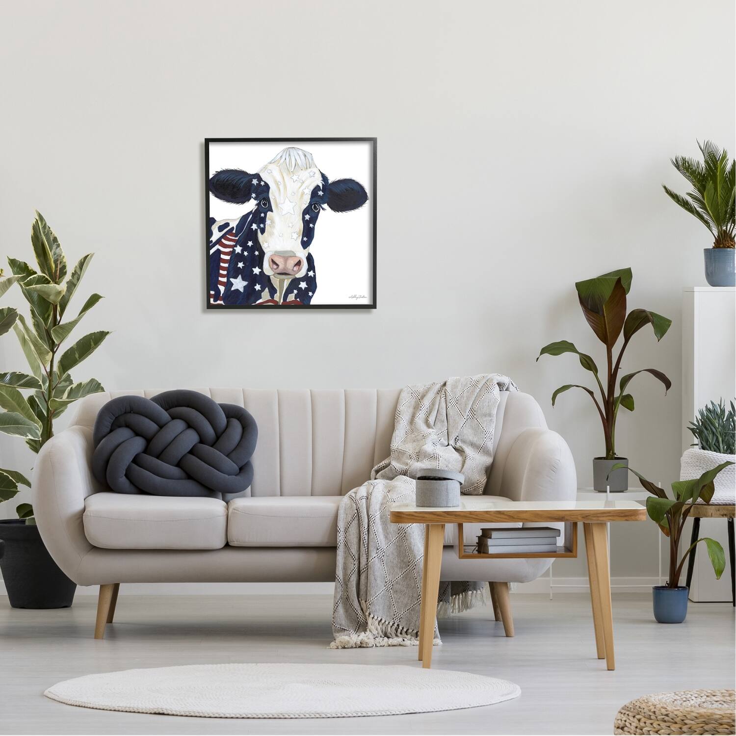 Stupell Industries Country Americana Cow Flag Pattern Framed Giclee Art