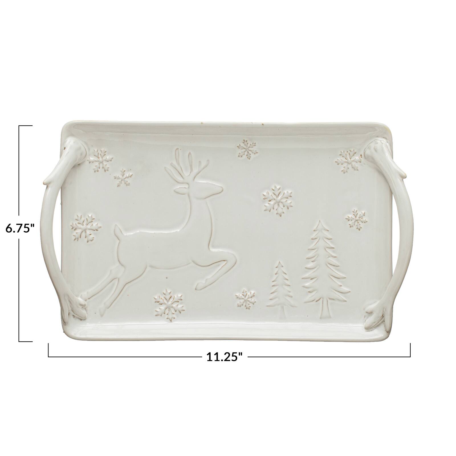 Hello Honey® 11" White Christmas Debossed Stoneware Tray