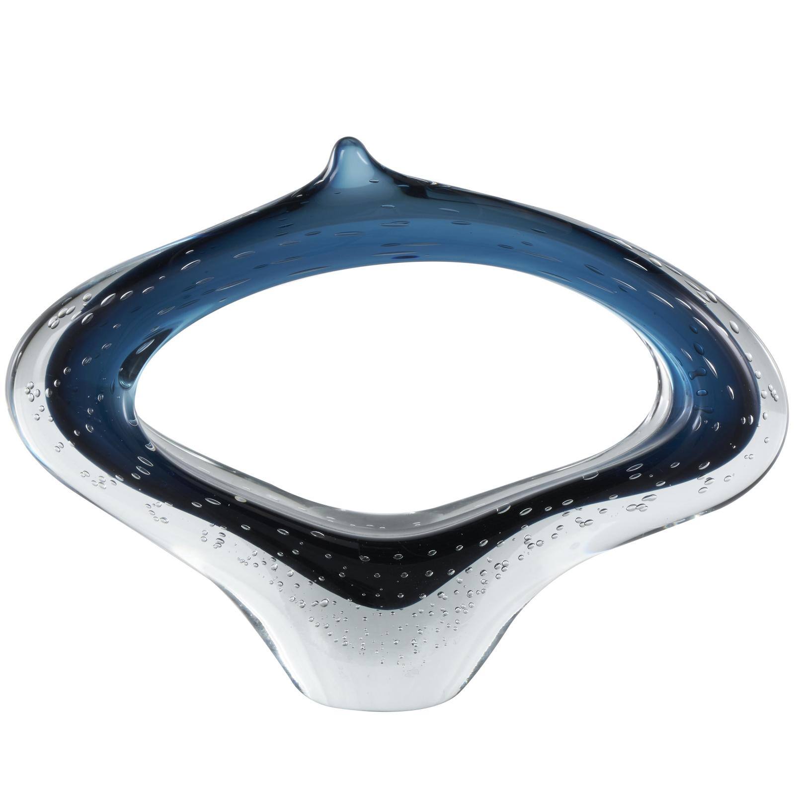 15.5" Wide Dark Blue Abstract Glass Sculpture with Bubble Texture