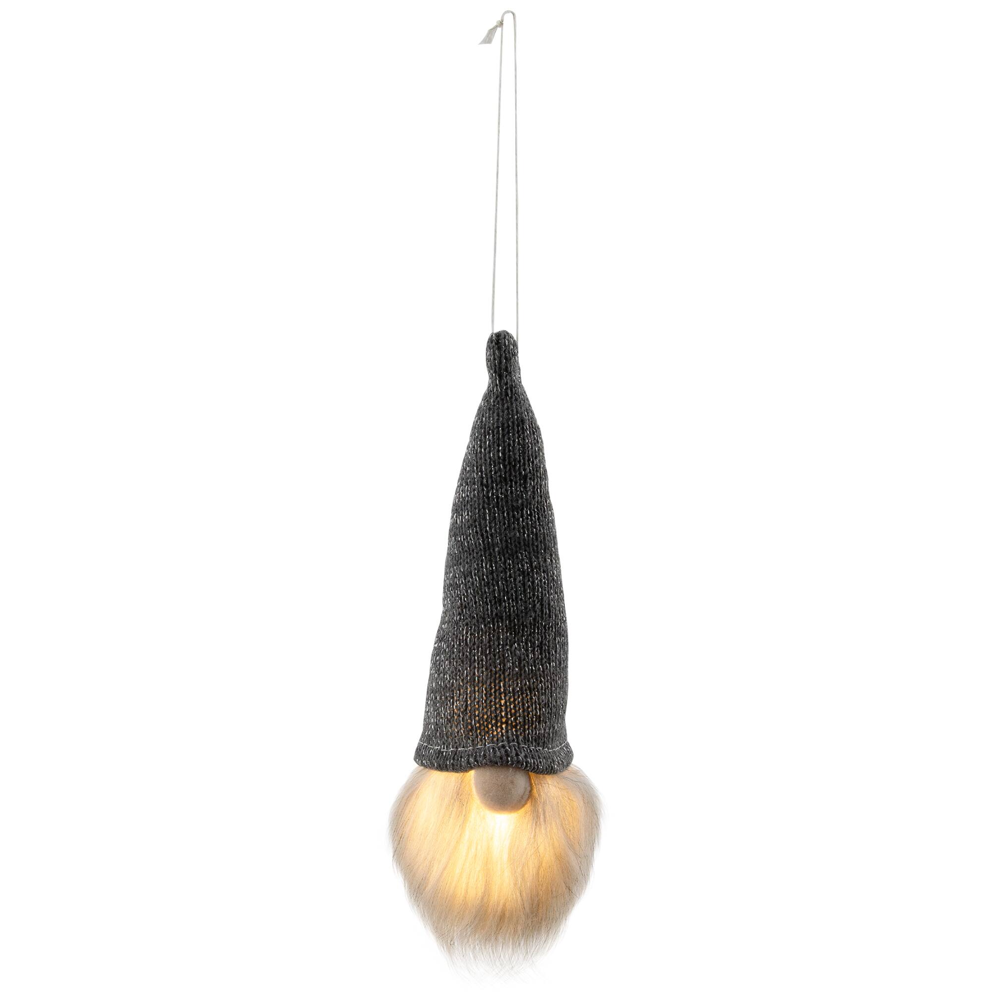 8" Metallic Gray Knit Gnome Head LED Ornament