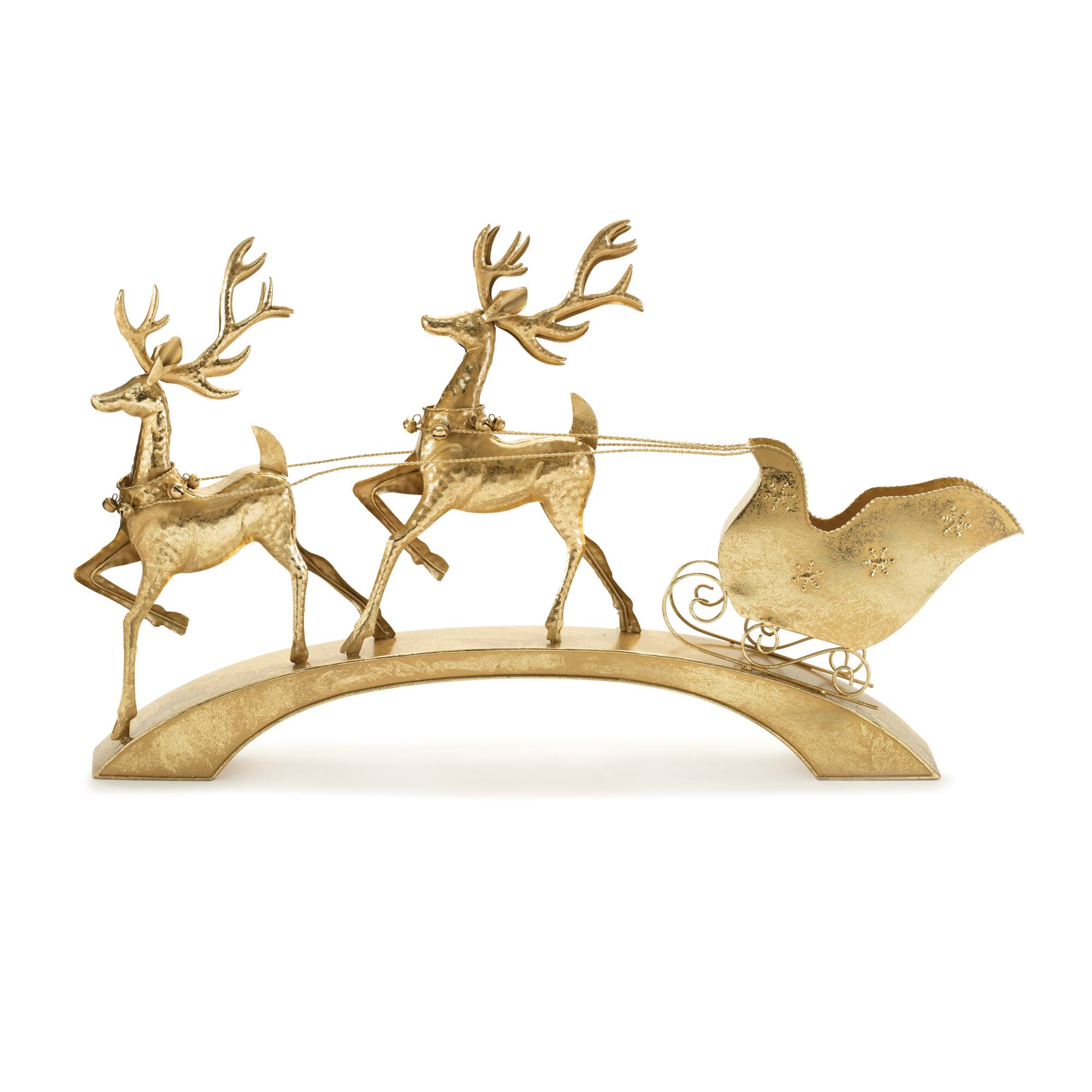 40.5" Hammered Metal Deer with Sleigh