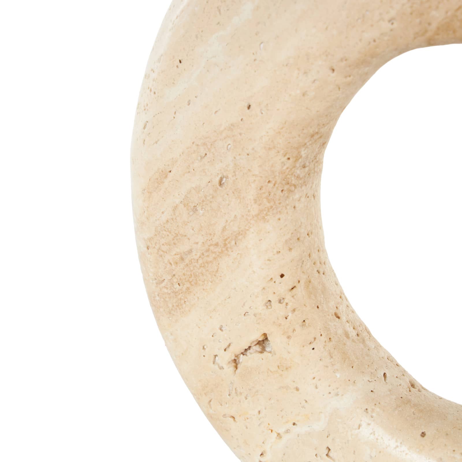 11.5" Cream Marble Geometric Textured Ring Decorative Sculpture with White Base & Gold Stand