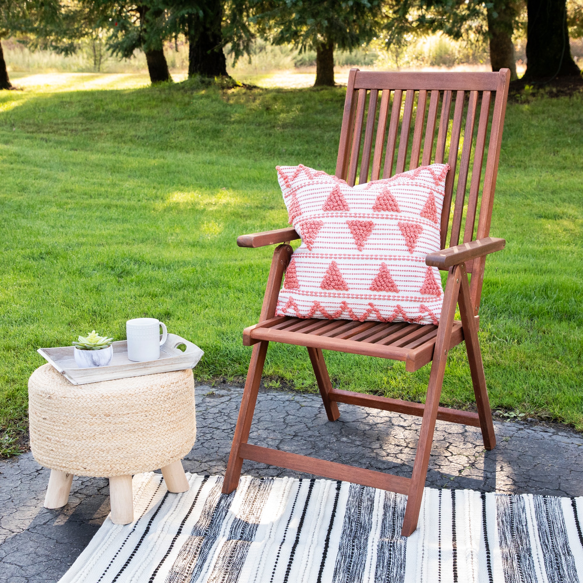 Orange & Cream Handloom Woven Outdoor Square Cushion