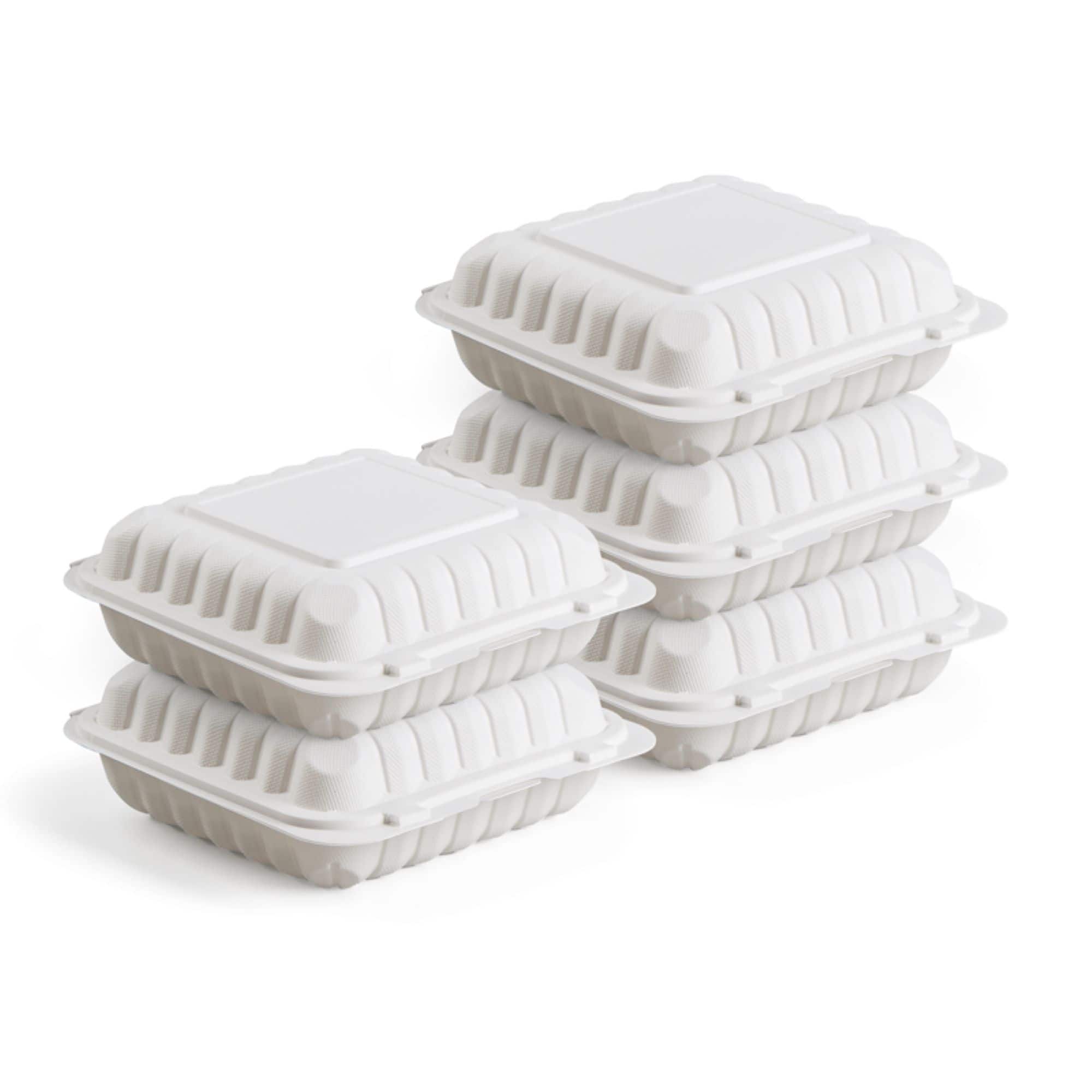 9" White 3-Compartment Clamshell Take Out Containers, 150ct.