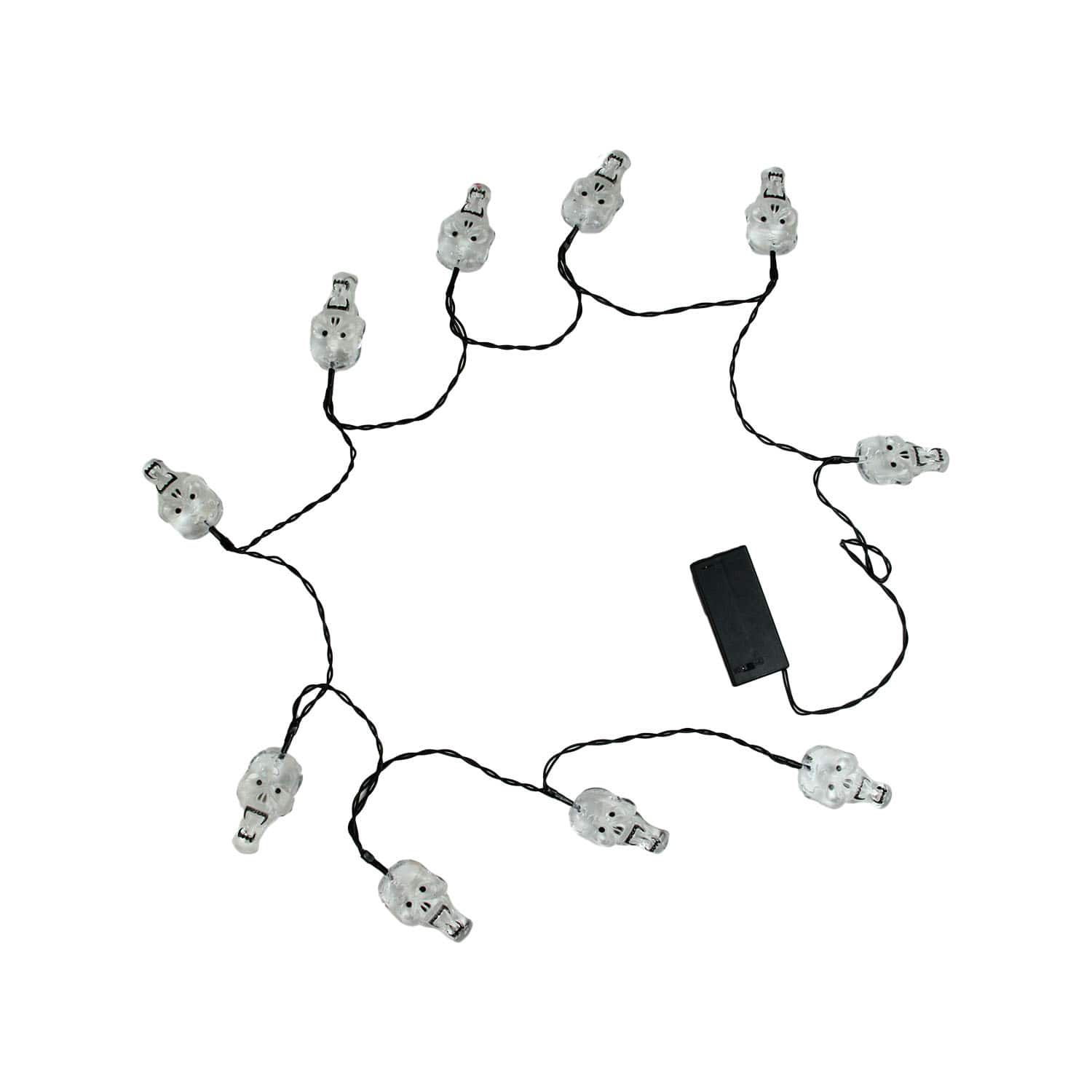 10ct. White Skull LED Halloween String Lights