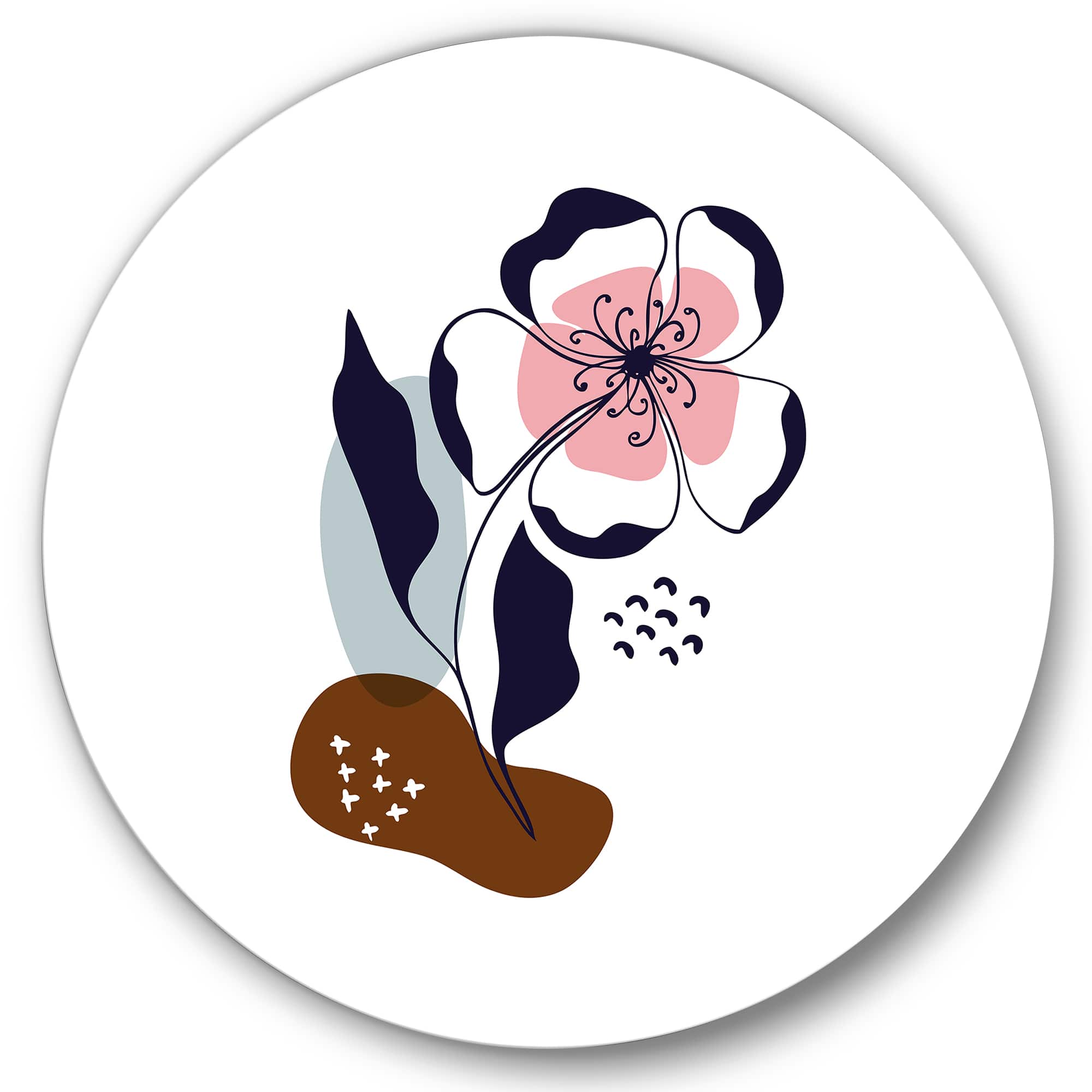Designart - Abstract Flowers On Minimal Shapes IV - Modern Metal Circle Wall Art