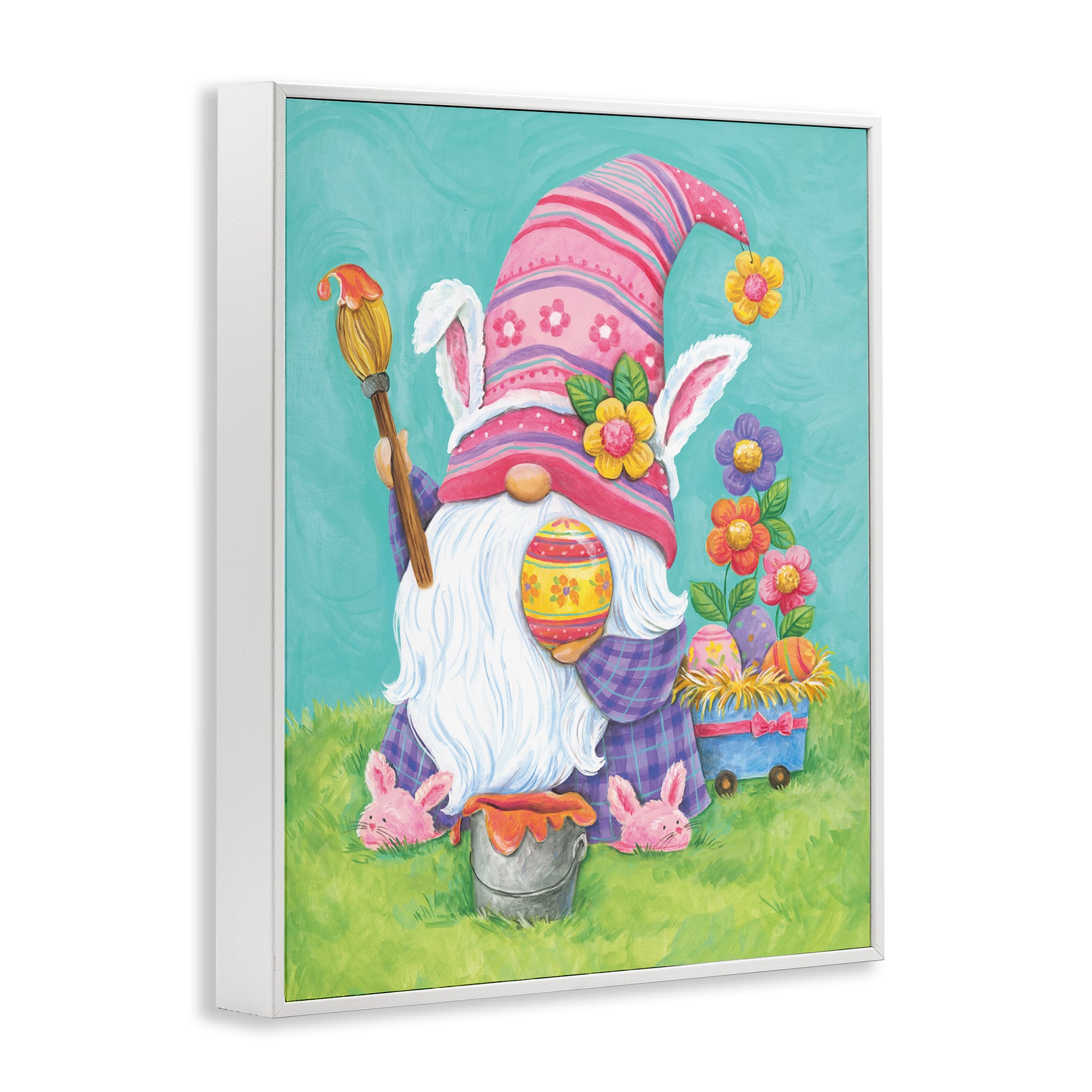 Stupell Industries Whimsical Gnome Painting Easter Eggs Festive Flowers Framed Giclee Art