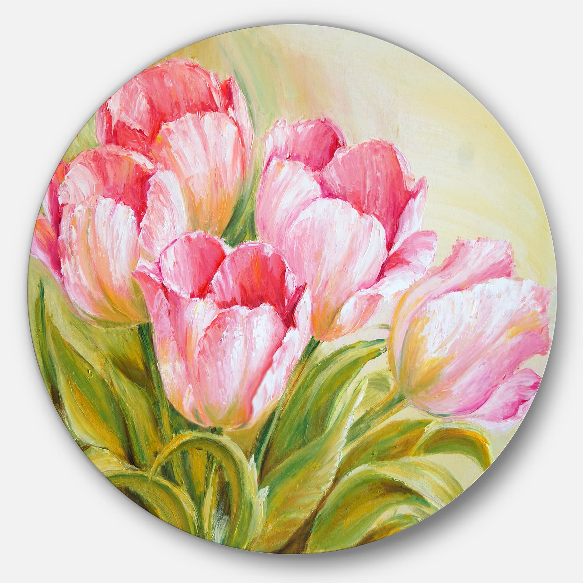 Designart - Bunch of Tulips Oil Painting' Floral Circle Metal Wall Art