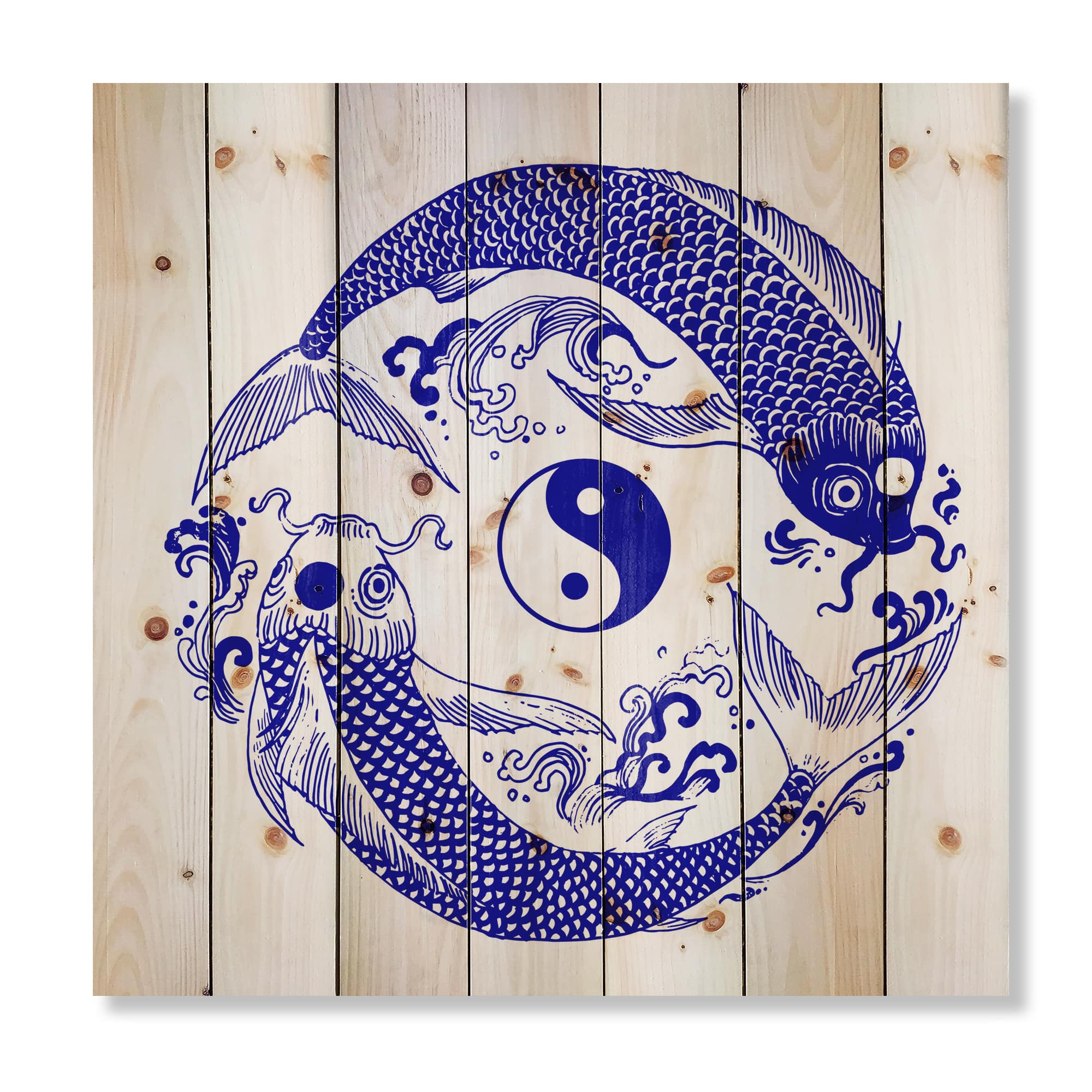 Designart - Chinoiserie Koi Fish II - Traditional Print on Natural Pine Wood