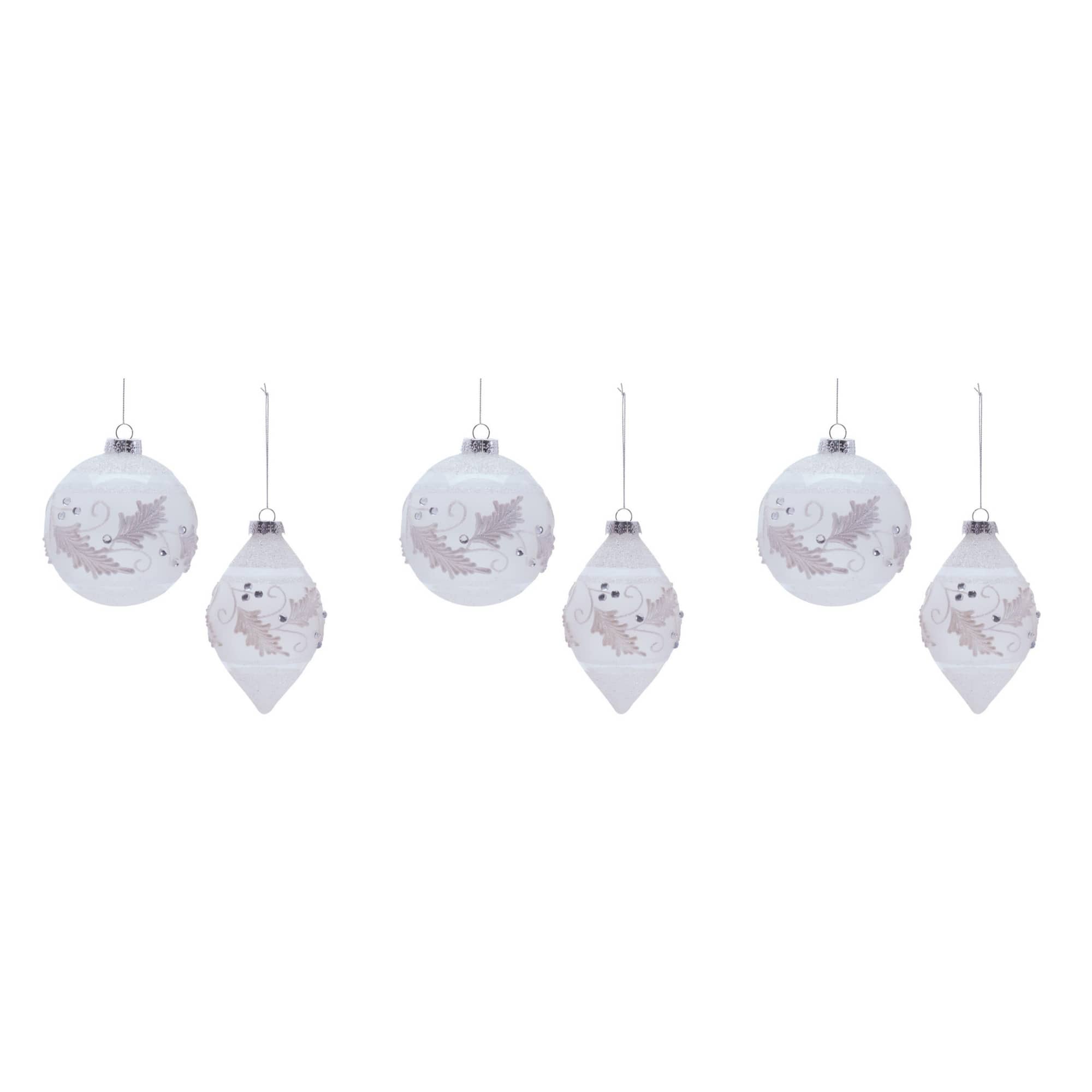 Melrose White Ball & Finial Glass Holiday Ornaments Set
