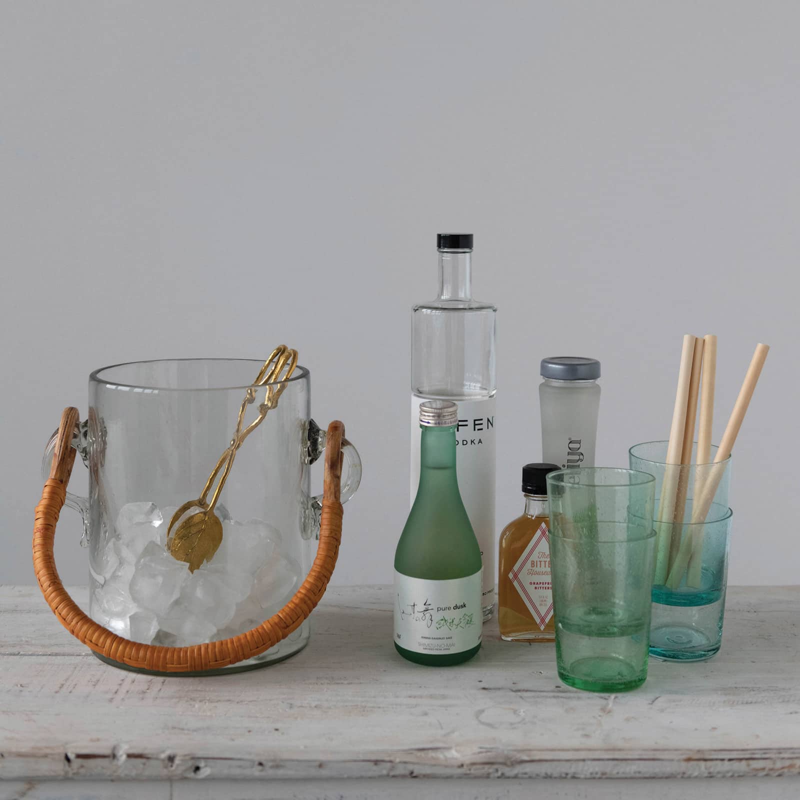 Hello Honey® 2qt. Glass Ice Bucket with Bamboo Wrapped Handle