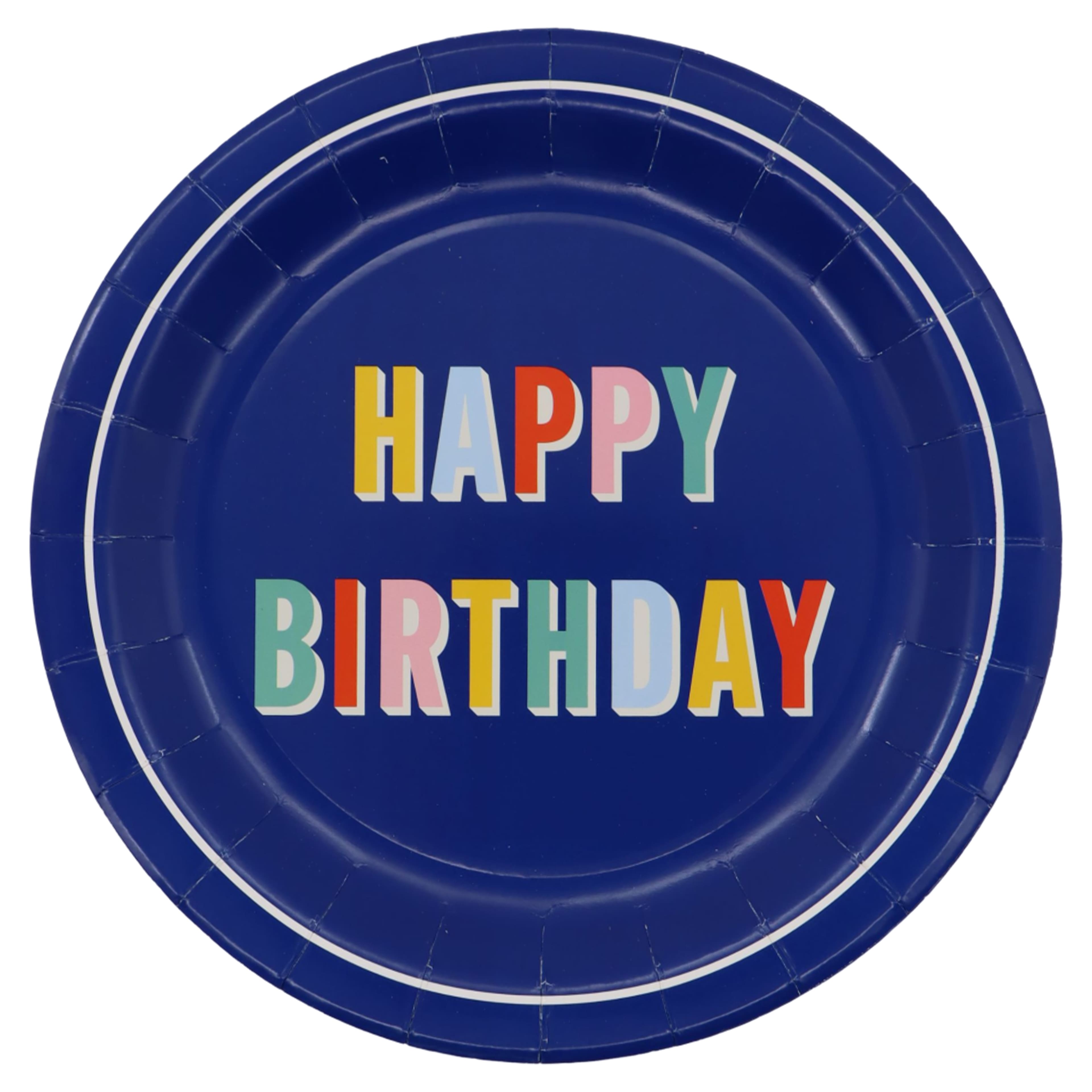 12 Packs: 10 ct. (120 total) 9" Blue Happy Birthday Paper Plates by Celebrate It™