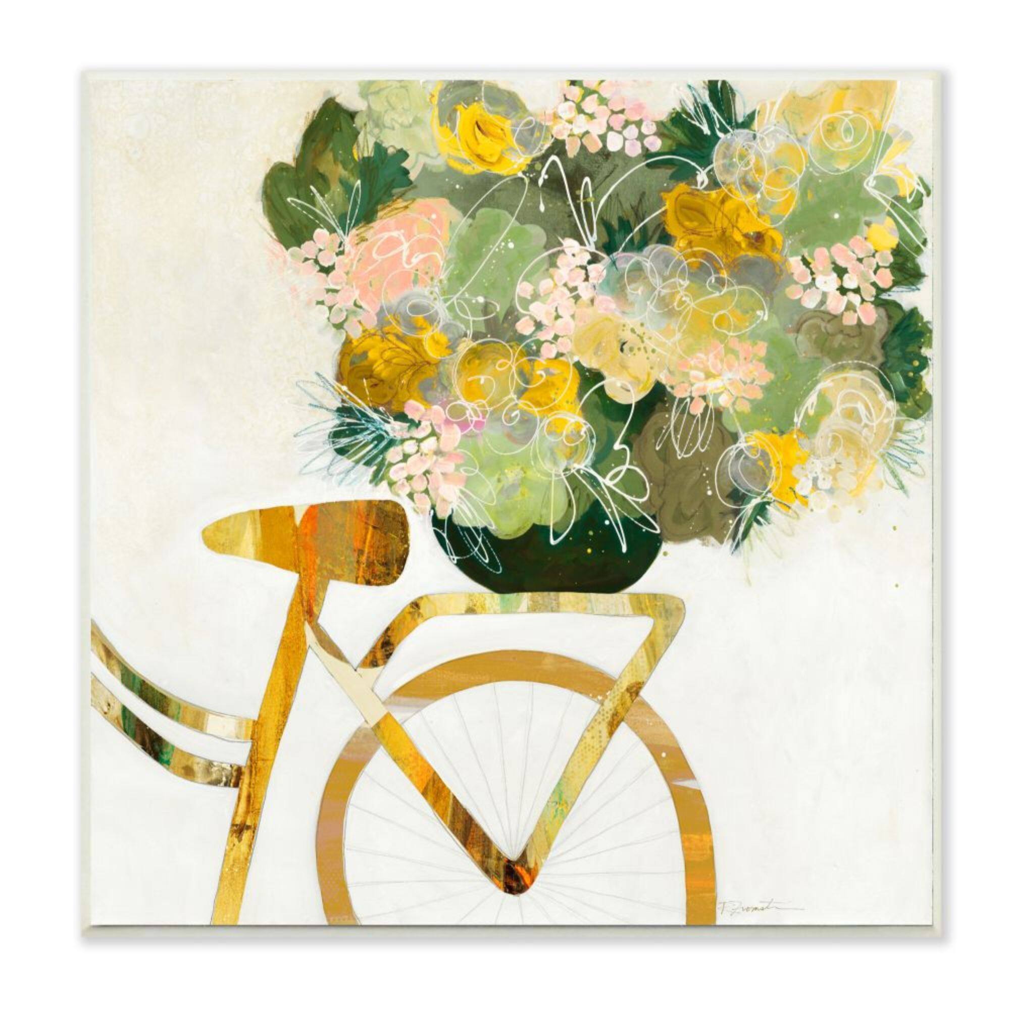 Stupell Industries Yellow Spring Floral Bouquet on Bicycle Rack,12" x 12"