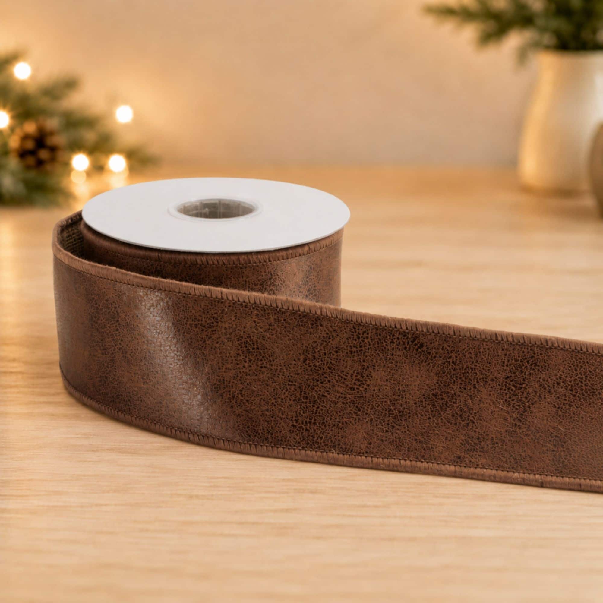 Melrose 2.5" x 5yd. Distressed Faux Leather Wired Ribbon