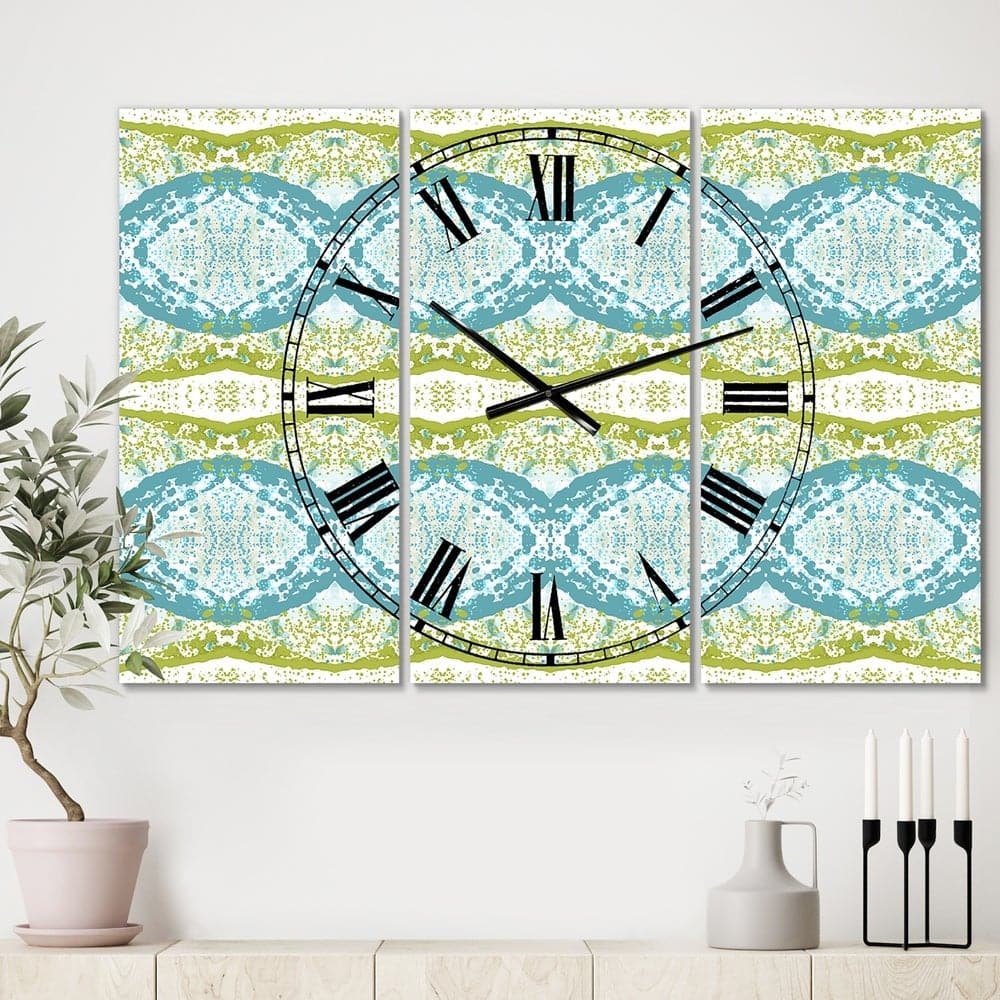 Designart Embossed Teal Pattern IV Multipanel Wall Clock