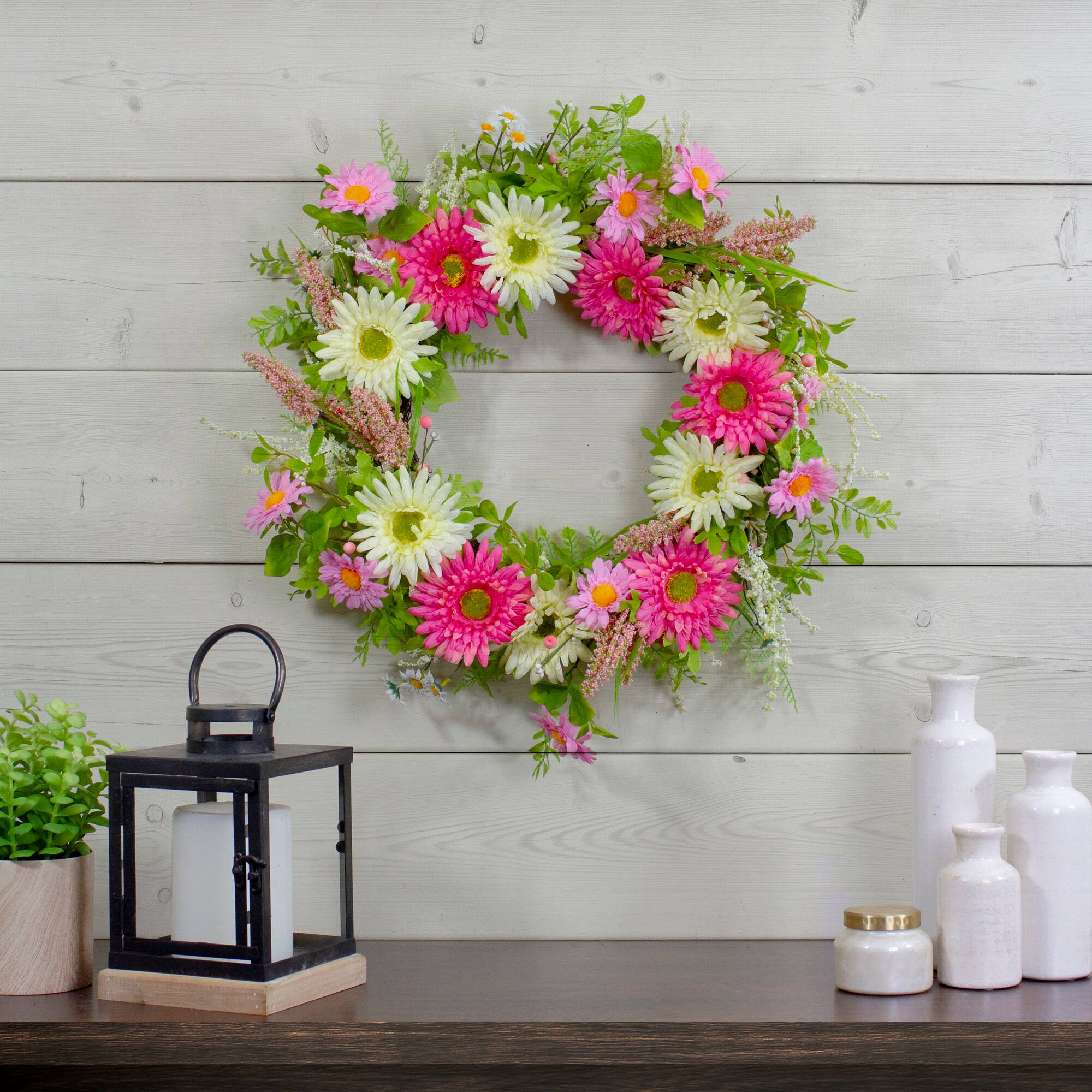 23" Pink & Yellow Chrysanthemum & Berry Floral Spring Wreath
