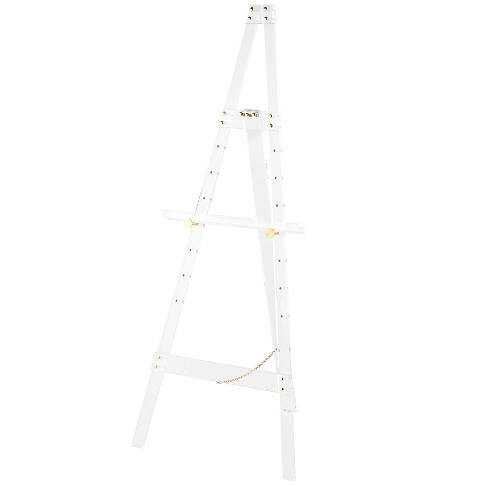 56" Clear Acrylic Plastic Adjustable 7-Tier Display Easel with Gold Metal Hardware & Chain Support