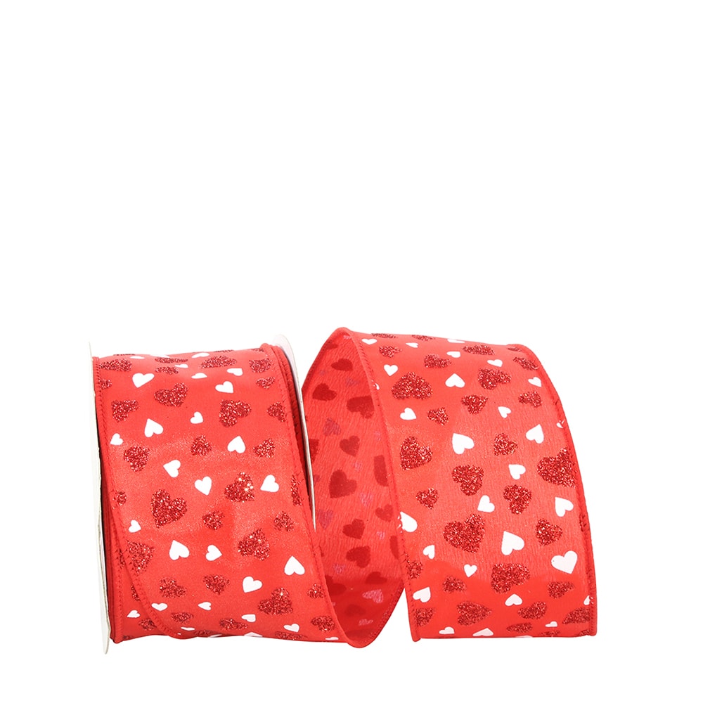 Reliant 2.5" x 20yd. Dainty Hearts Glitter Wired Ribbon