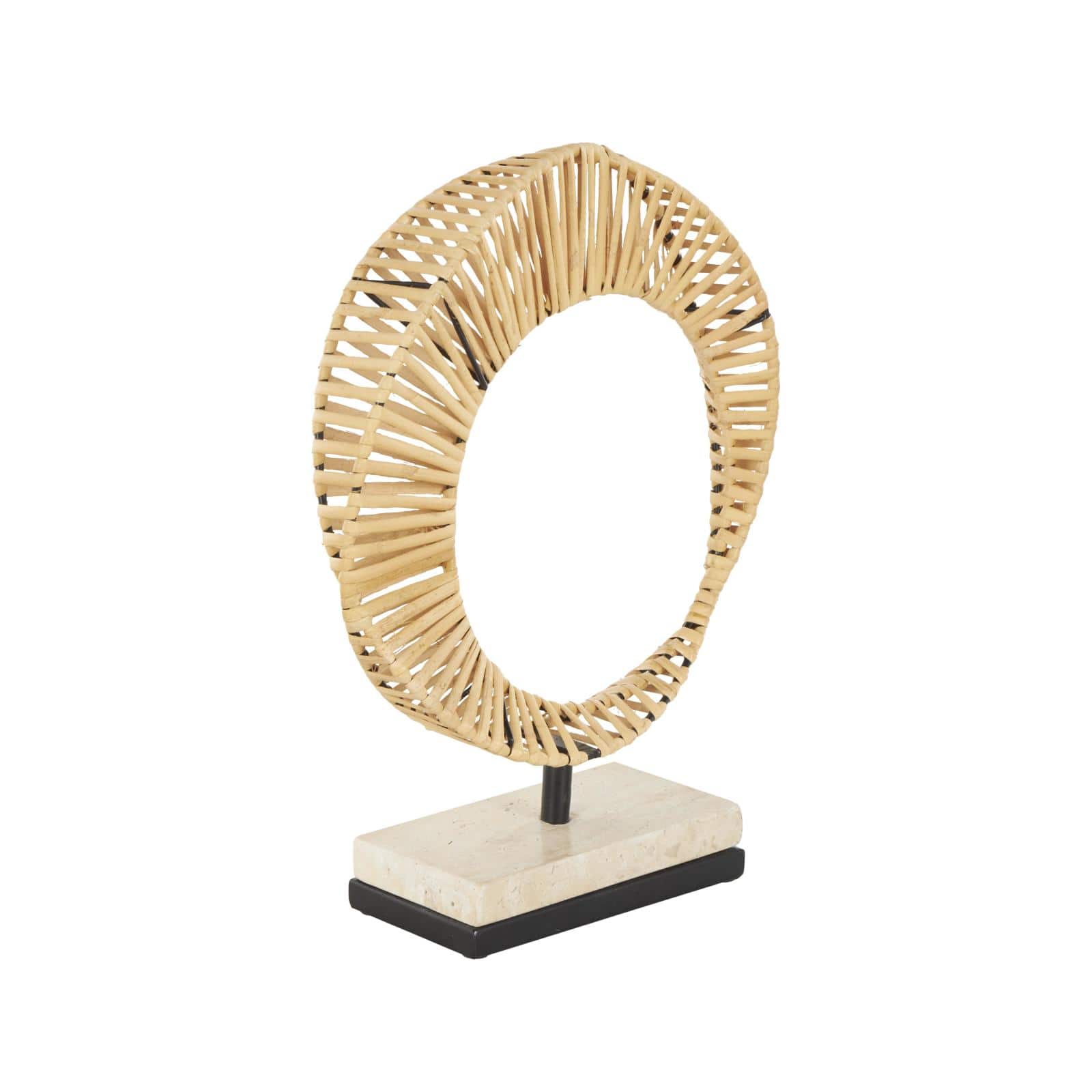 12.5" Brown Abstract Handmade Mobius Strip Sculpture with White Marble Base