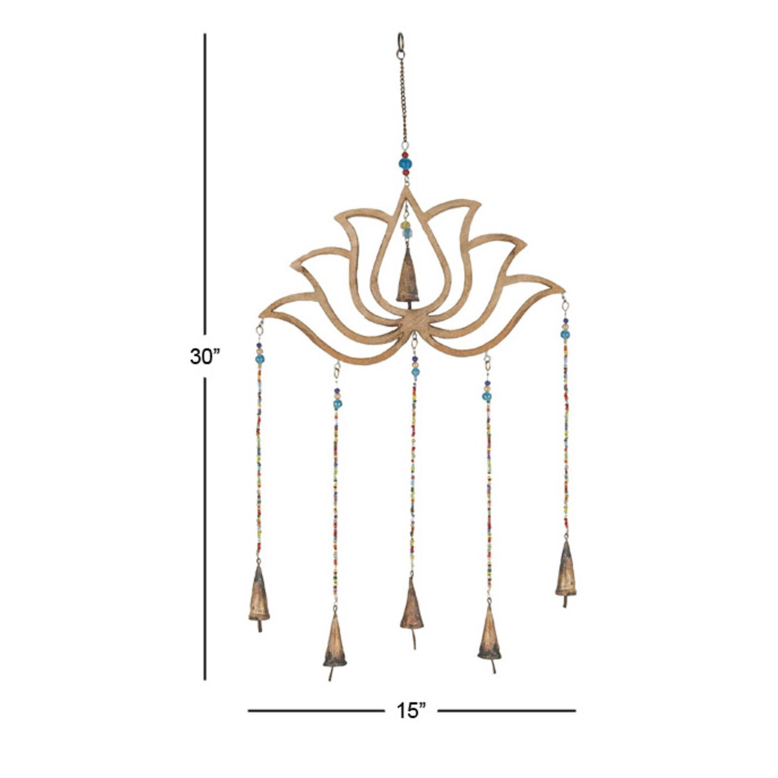 Gold Mango Wood Eclectic Style Windchime, 15" x 30"