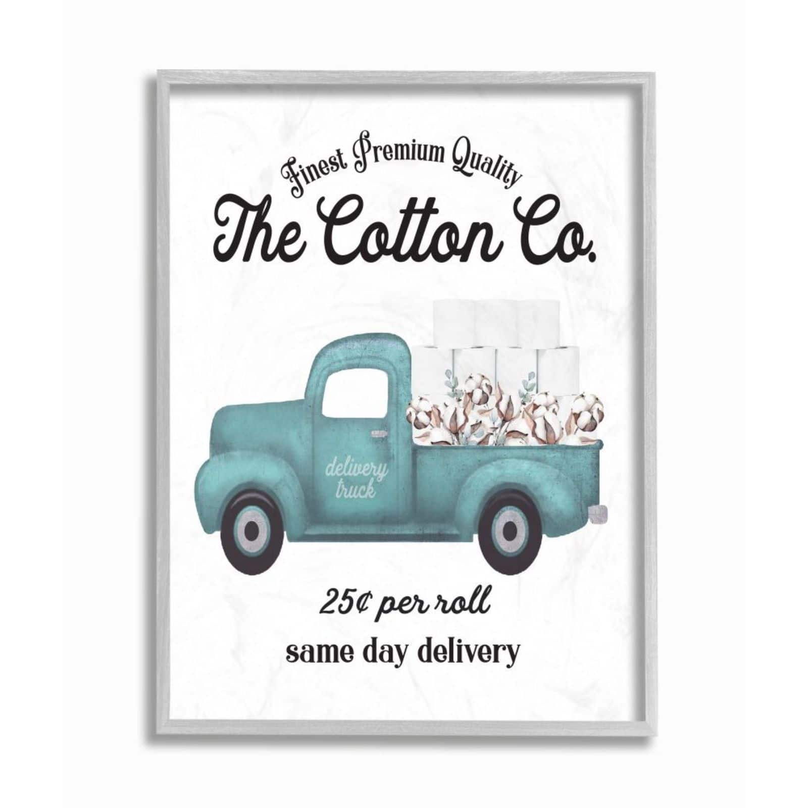 Stupell Industries Toilet Paper Delivery Truck Gray Framed Wall Art