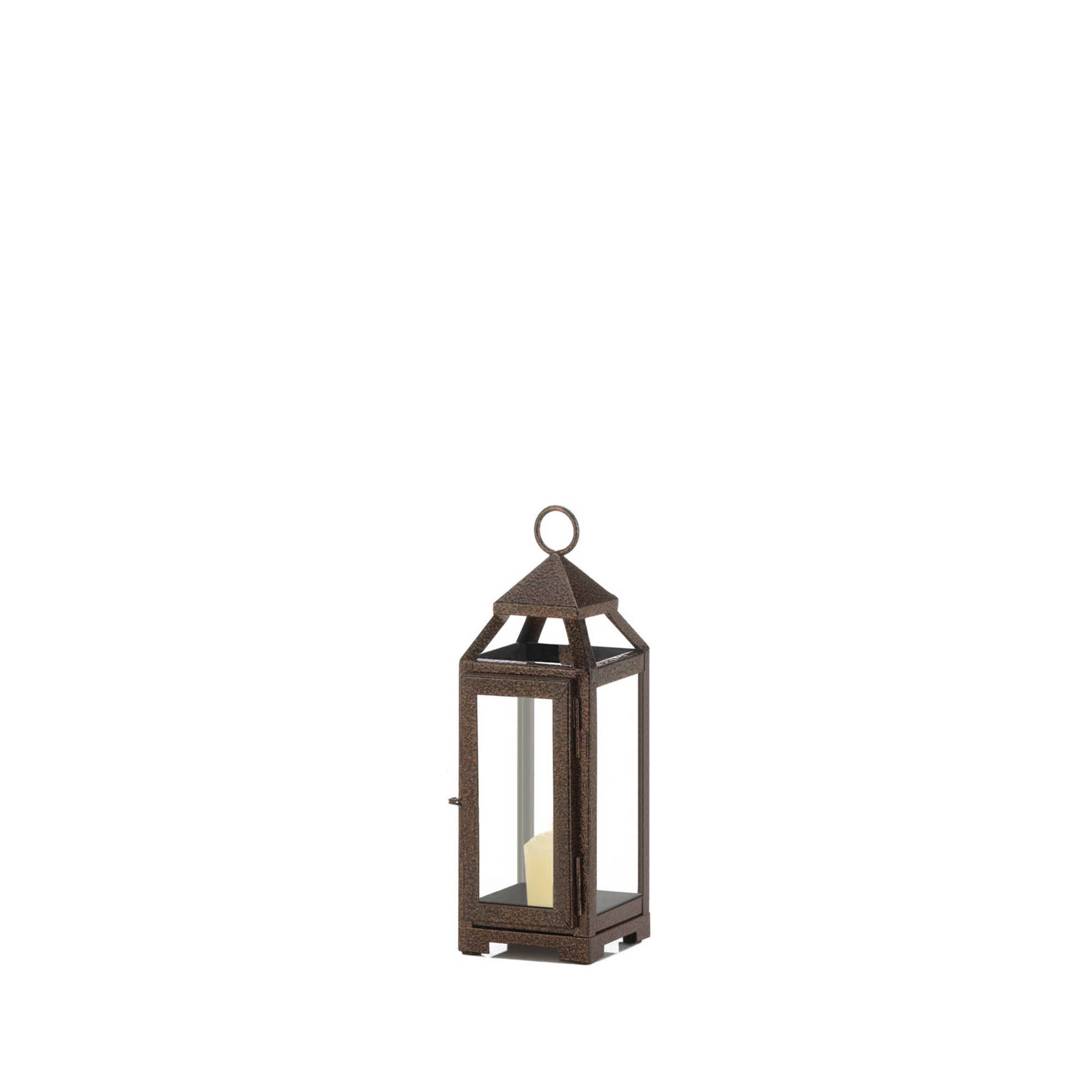 11" Iron & Glass Copper Lantern