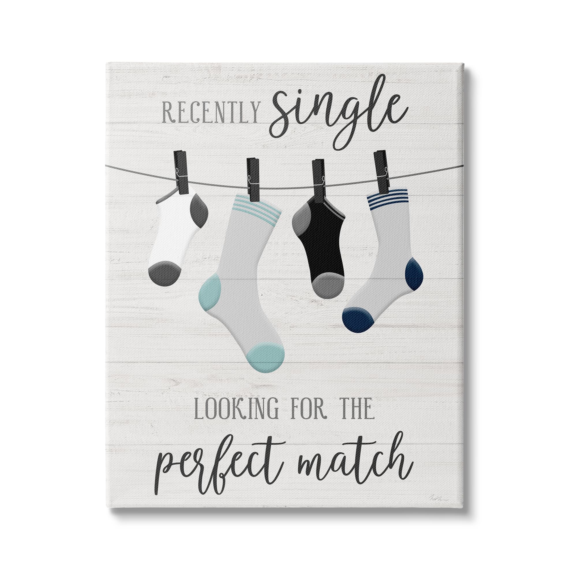 Stupell Industries Recently Single For Perfect Match Laundry Sock Sign Canvas Wall Art