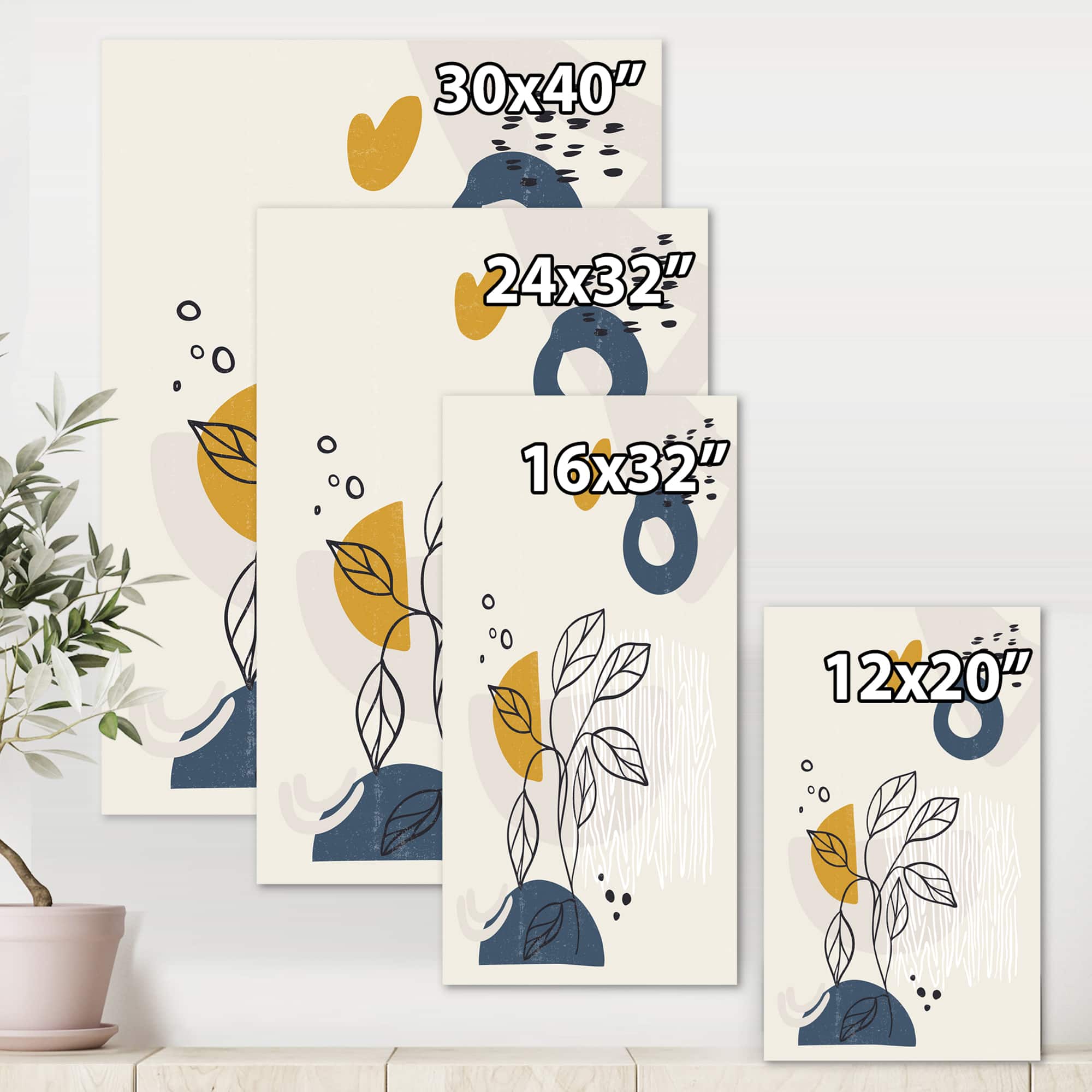 Designart - Vintage Boho Minimalistic Flowers II - Modern Canvas Wall Art Print