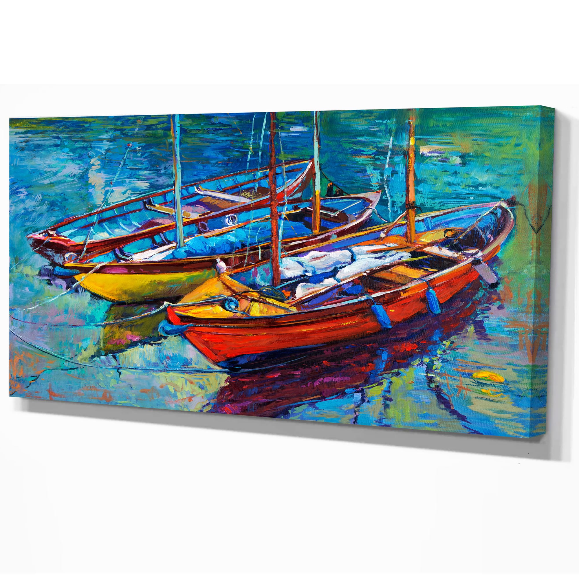 Designart - Three Fishing Boat Oil Painting