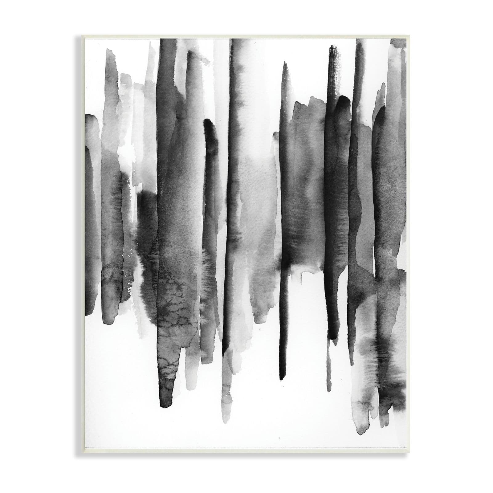 Stupell Industries Vertical Black Ink Strokes Abstract Watercolor Over White Wall Plaque