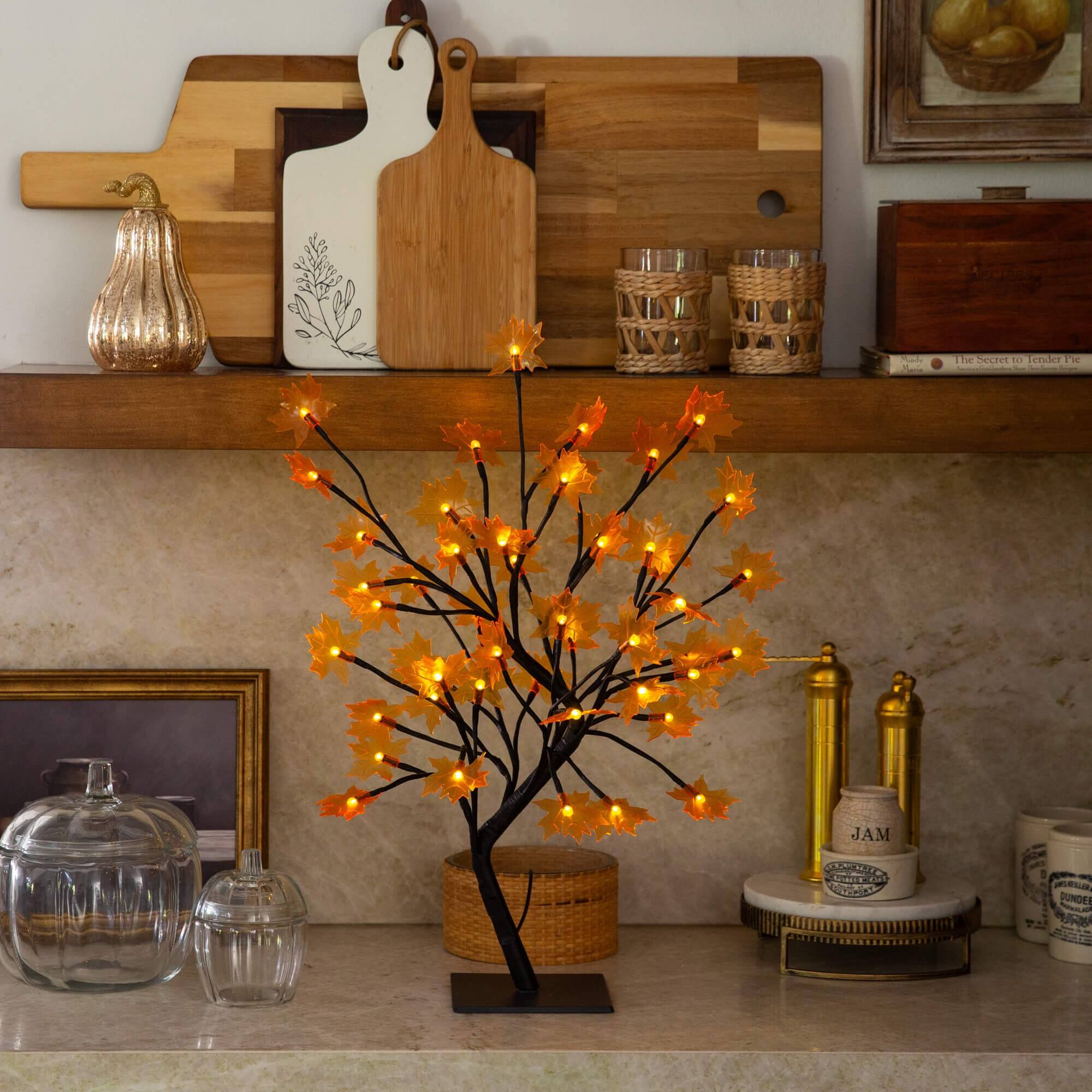 18in. Pre-Lit Autumn Artificial Maple Fall Tree with 48 Warm White LED Maple Shaped Lights