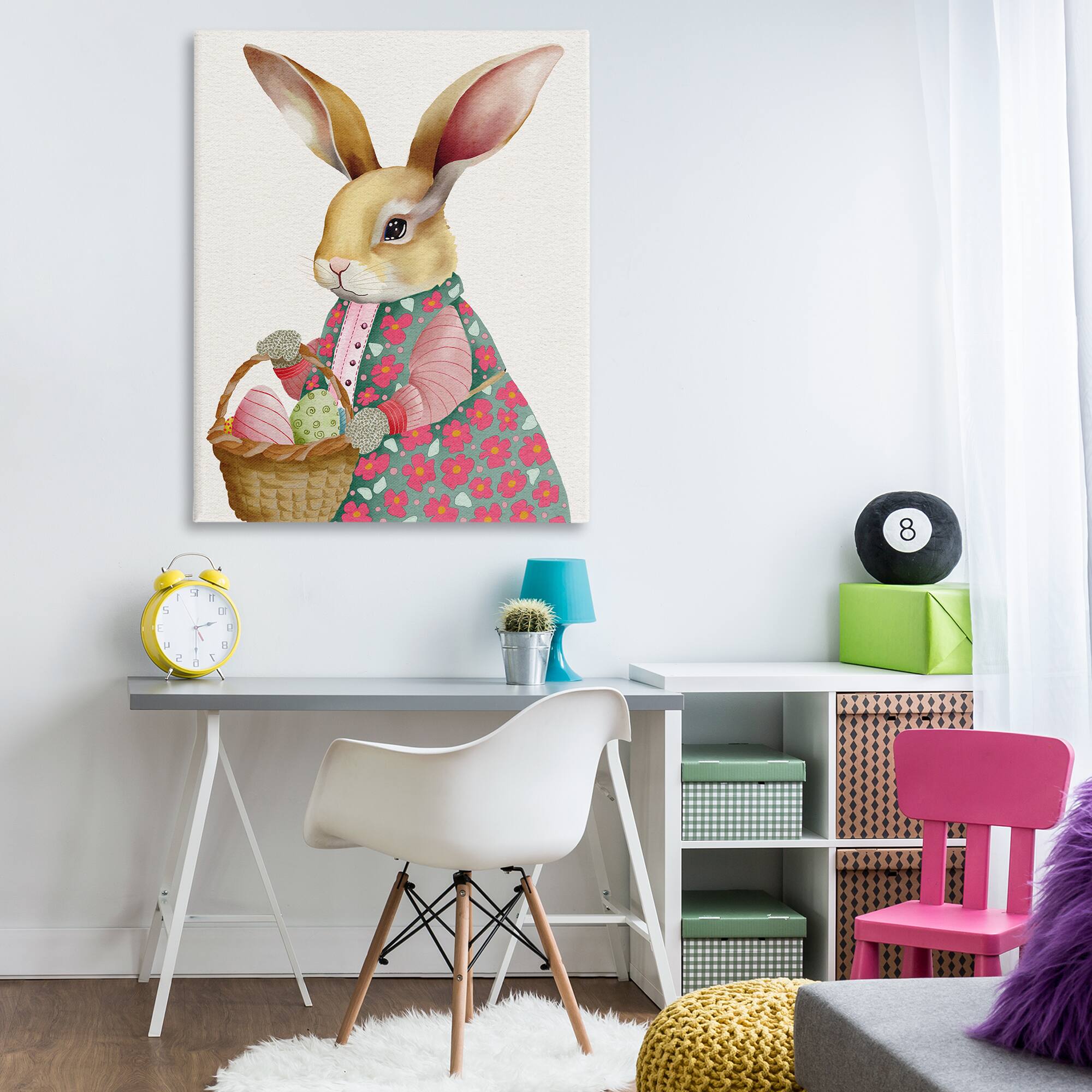 Stupell Industries Easter Bunny with Egg Basket Canvas Wall Art