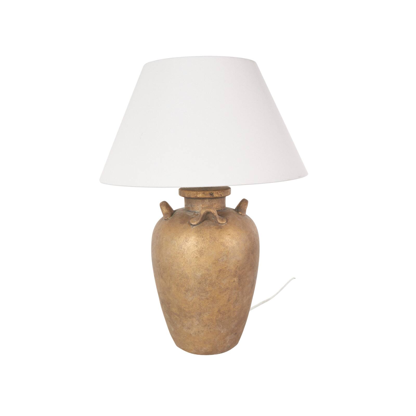 28" Brown Ceramic Distressed Antique Style Pot Table Lamp with Cream Linen Shade Vase