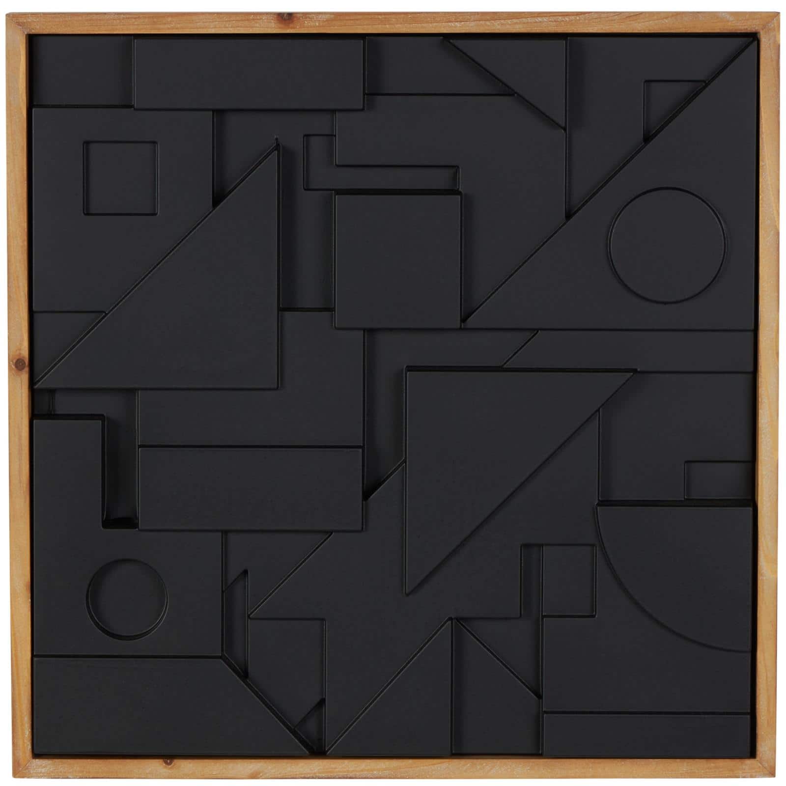 24" x 24" Black Wood Geometric Dimensional Layered Shape with Brown Frame Wall Décor