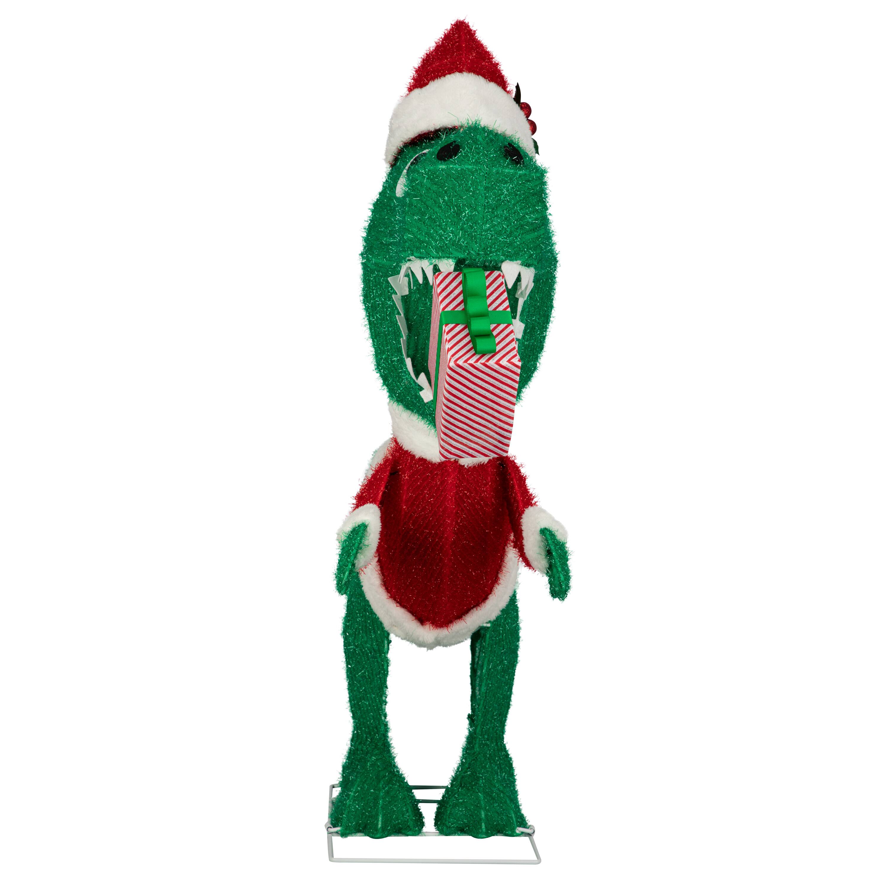 3.5ft. Airblown® Tinsel Dinosaur with Santa Suit Christmas Decoration