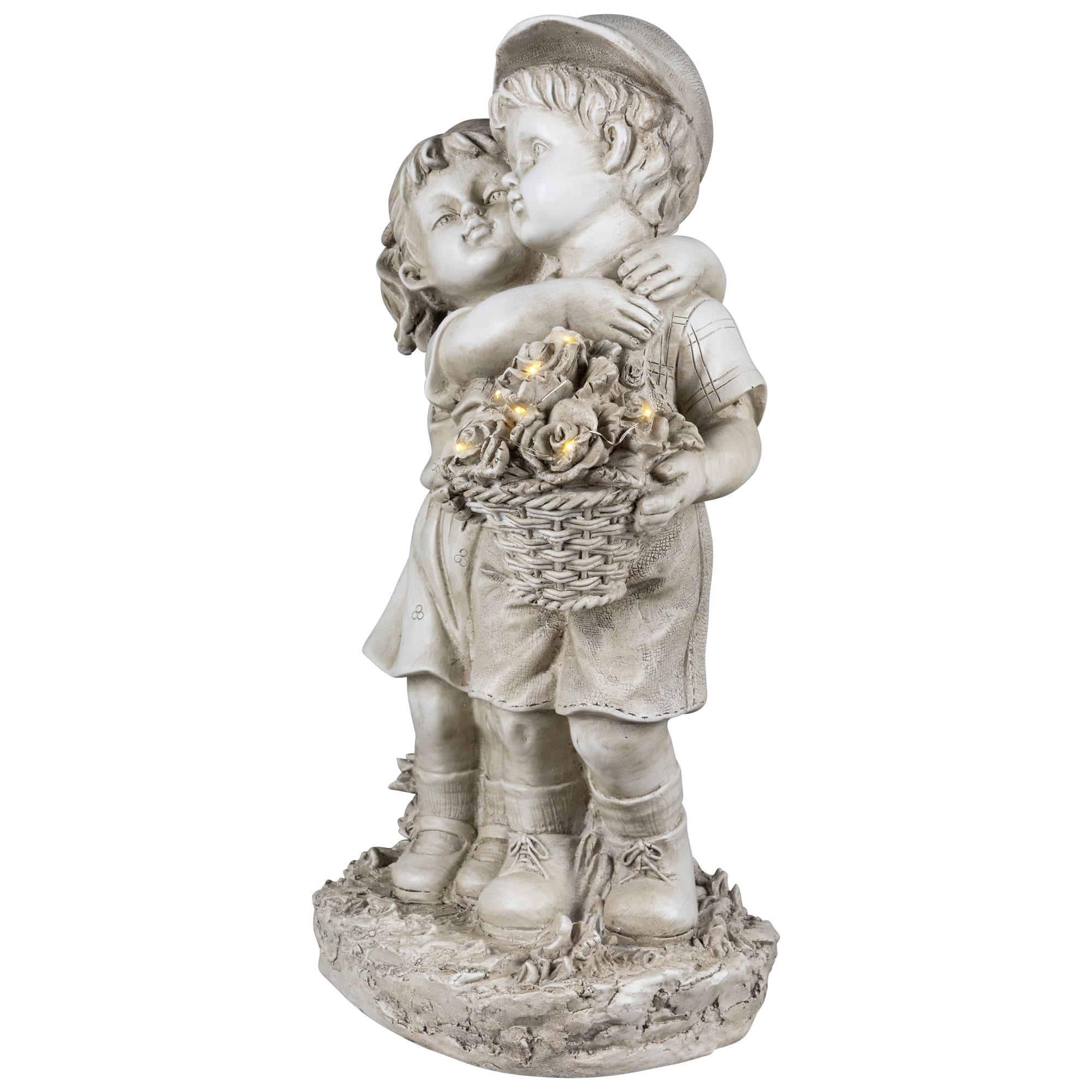 Solar Lighted Hugging Girl and Boy Outdoor Garden Statue - 16"