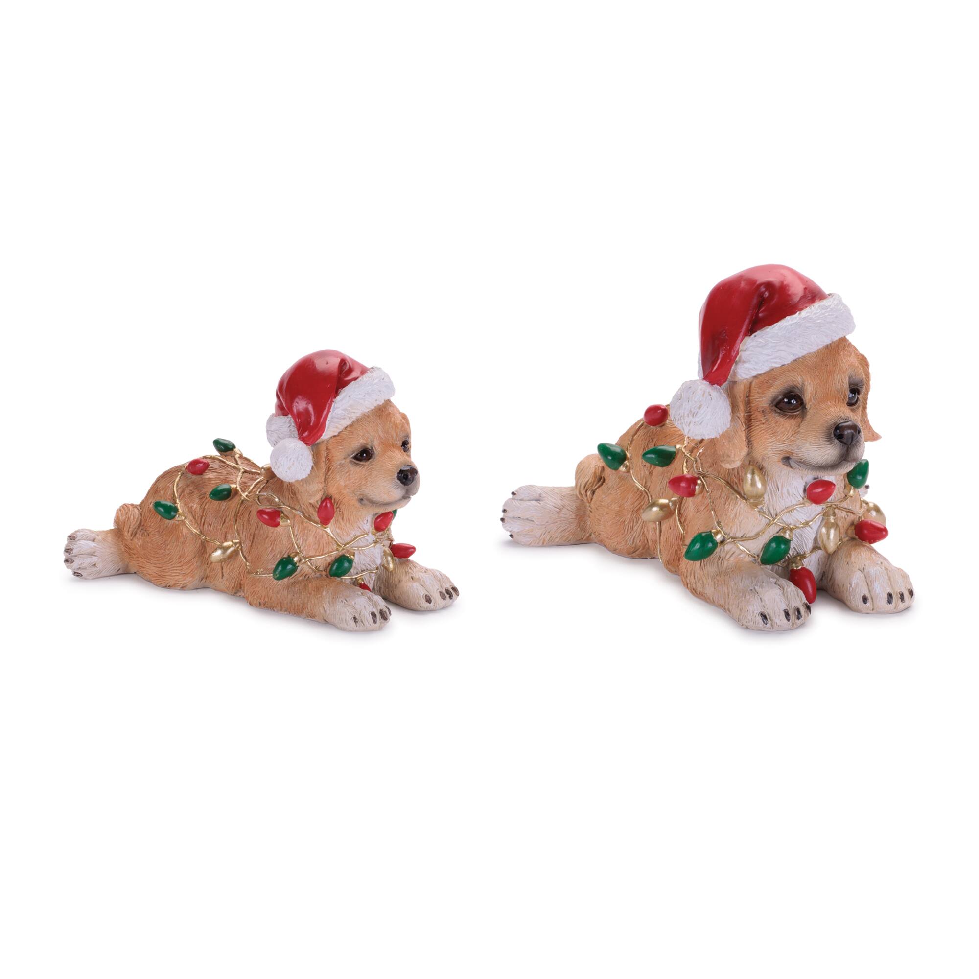 Melrose Santa Hat Dog Figurines with Christmas Lights Set