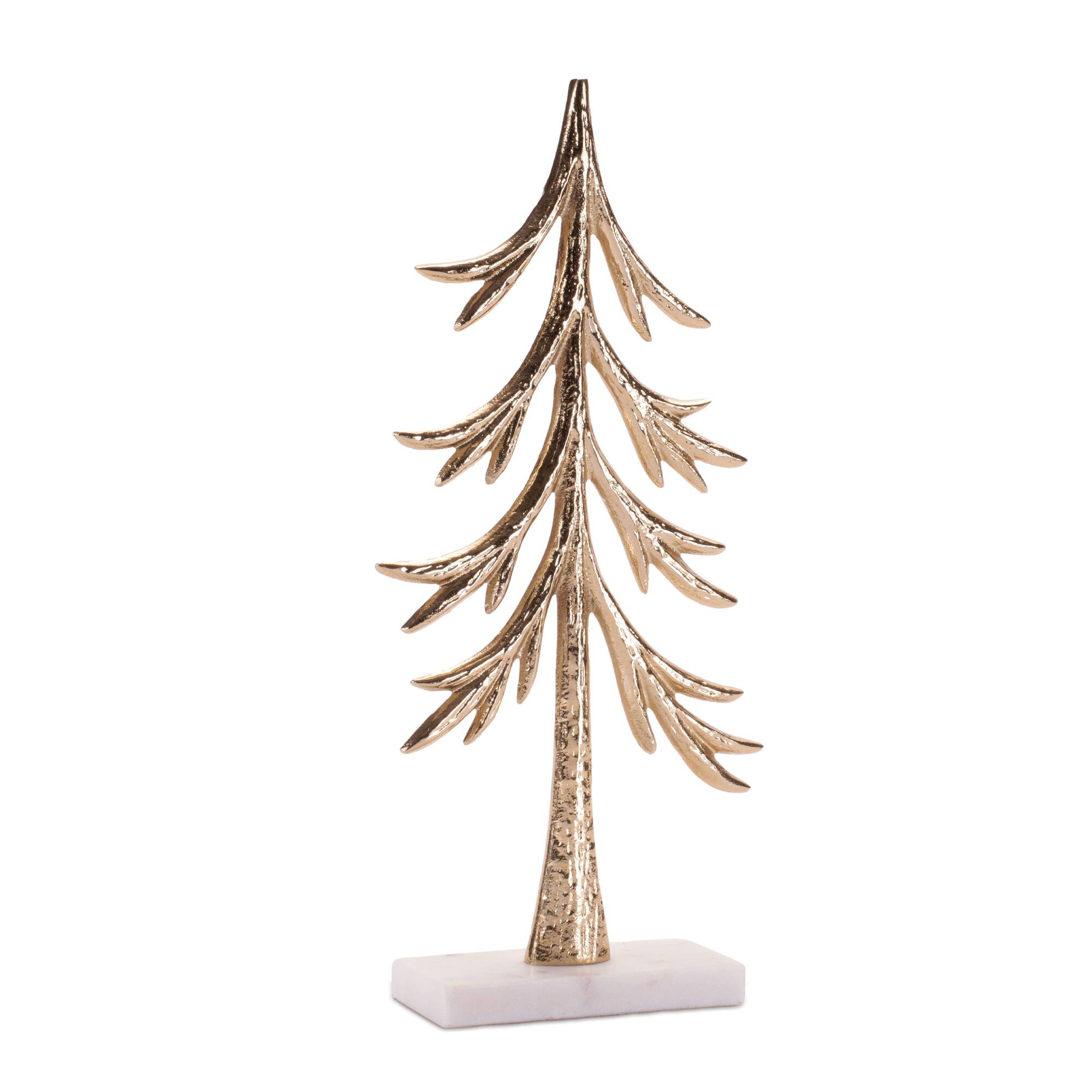 Melrose 12.75" Gold Modern Metal Trees Sculptures on Marble Bases, 2ct.
