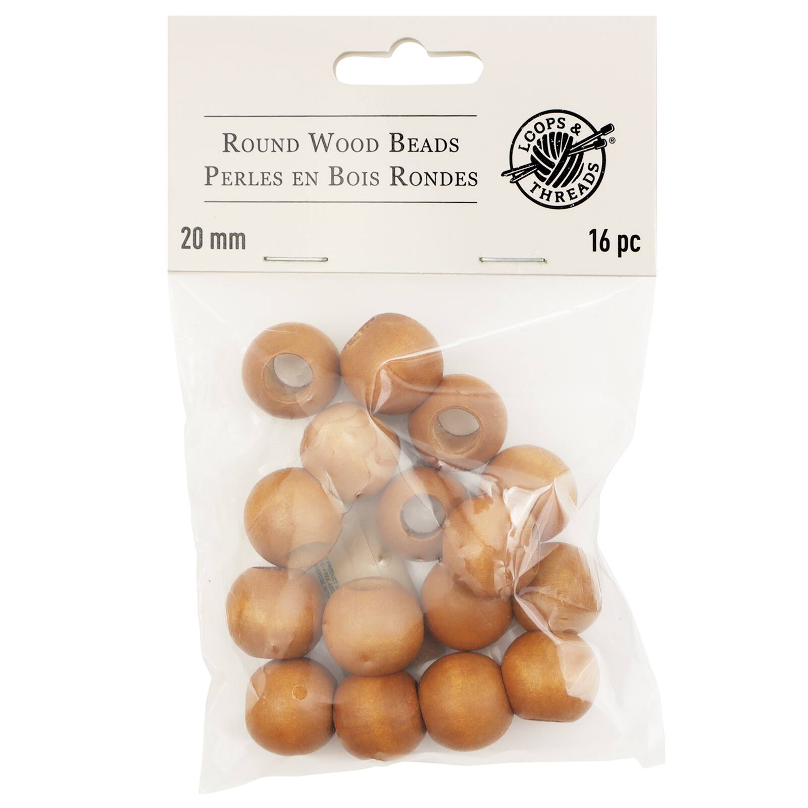 12 Packs: 16 ct. (192 total) Maple Round Wood Beads, 20mm by Loops & Threads®