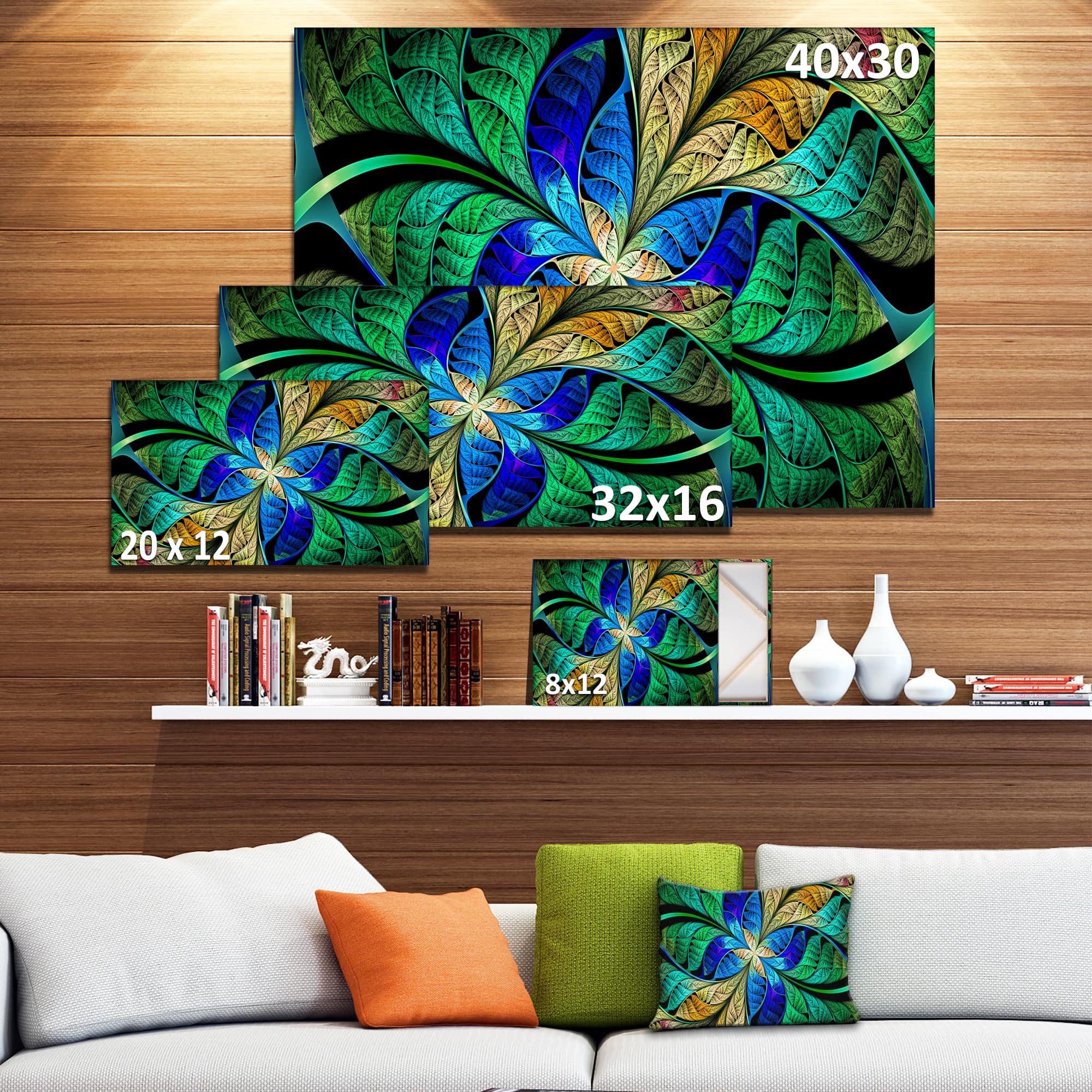 Designart - Blue Green Fractal Flower Petals