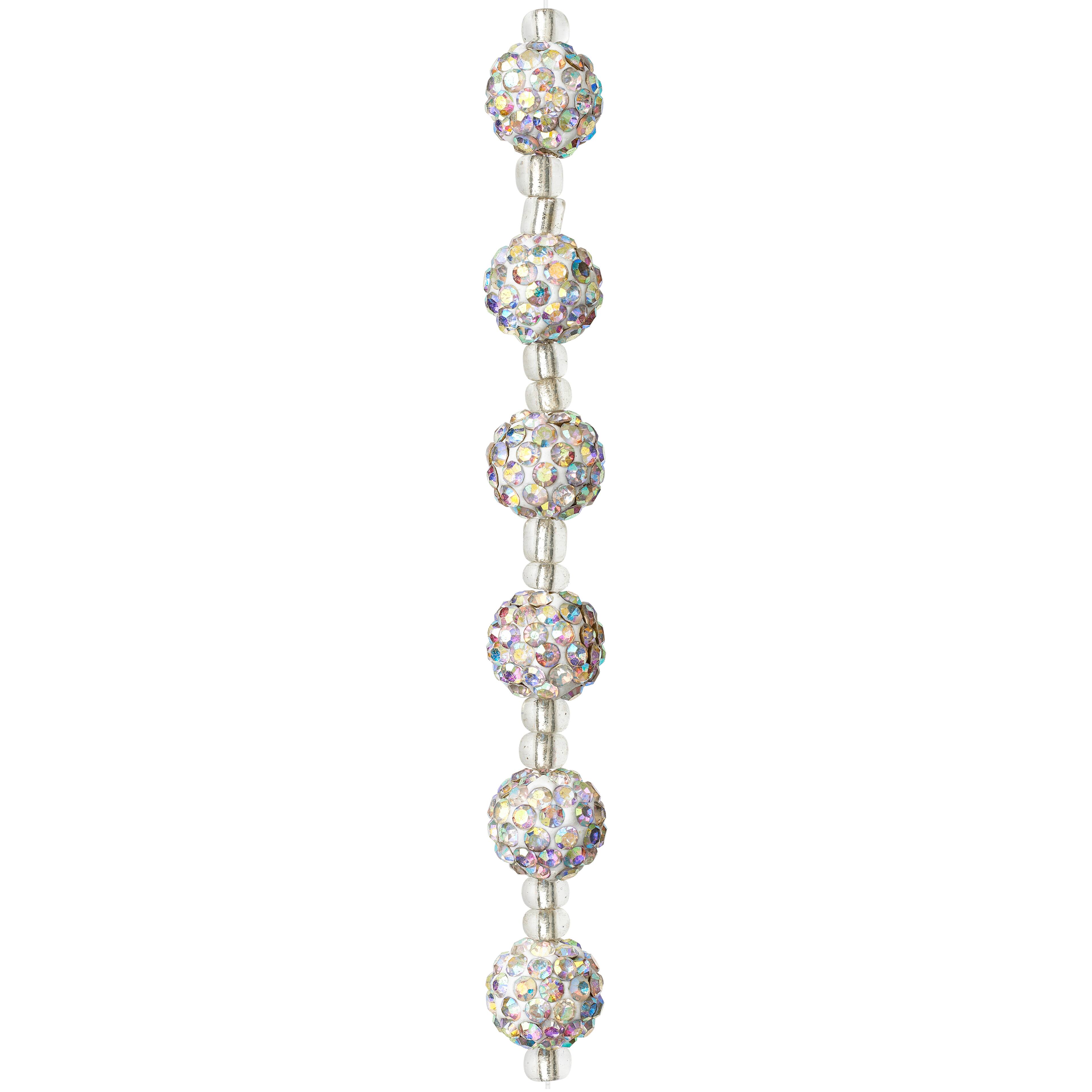 12 Pack: Silver Rhinestone Studded Round Beads, 10mm by Bead Landing™