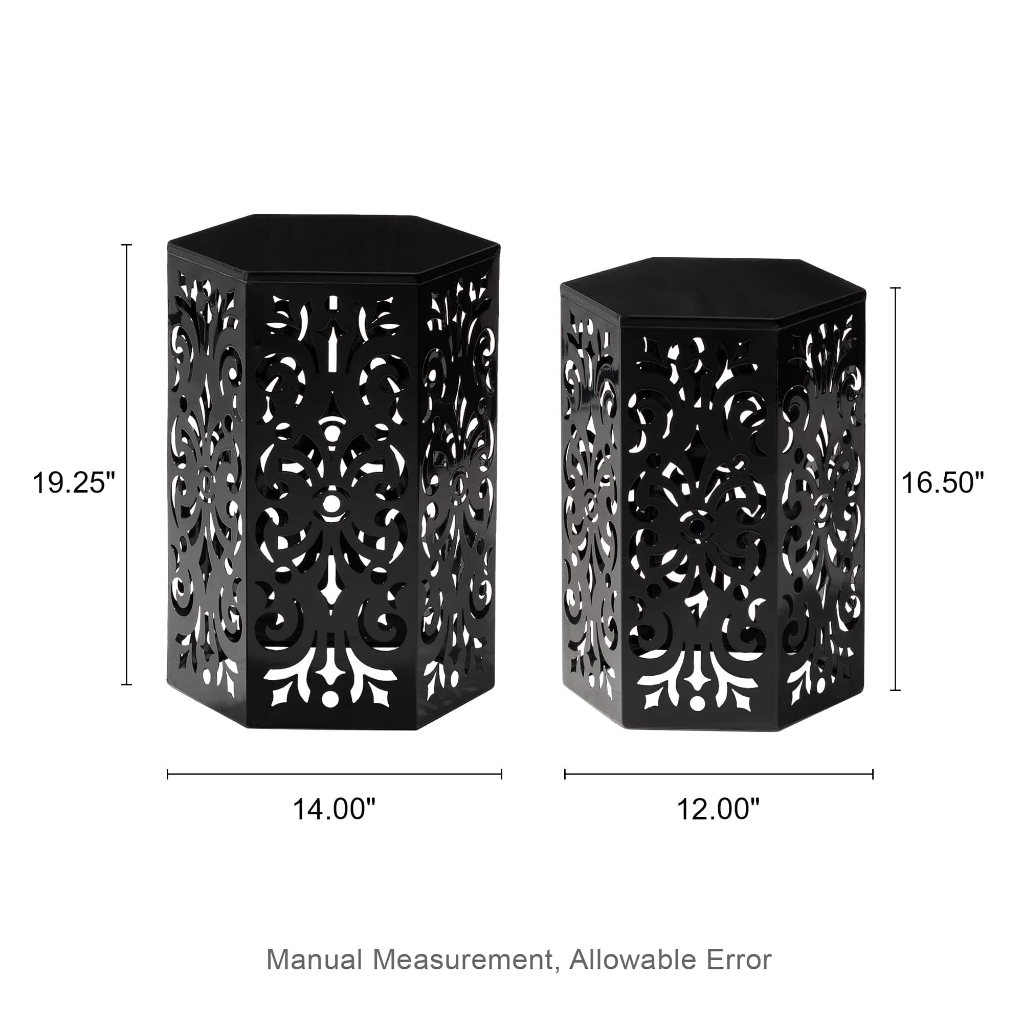 Glitzhome® Black Floral Motif Hexagonal Garden Stool Set