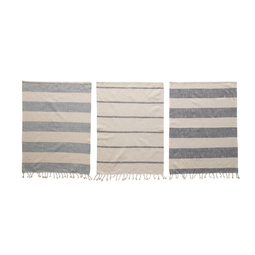 Hello Honey® Blue & White Stripes Cotton Tea Towels with Tassels Set