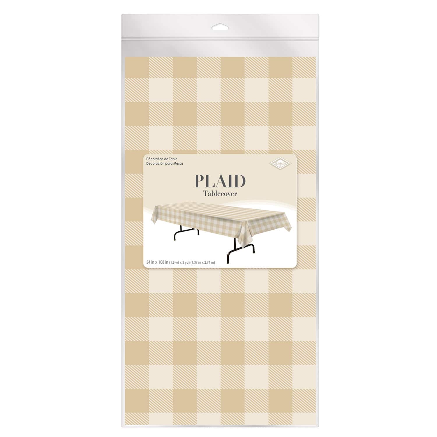 Beistle 54" x 108" Beige & Cream Plaid Table Cover
