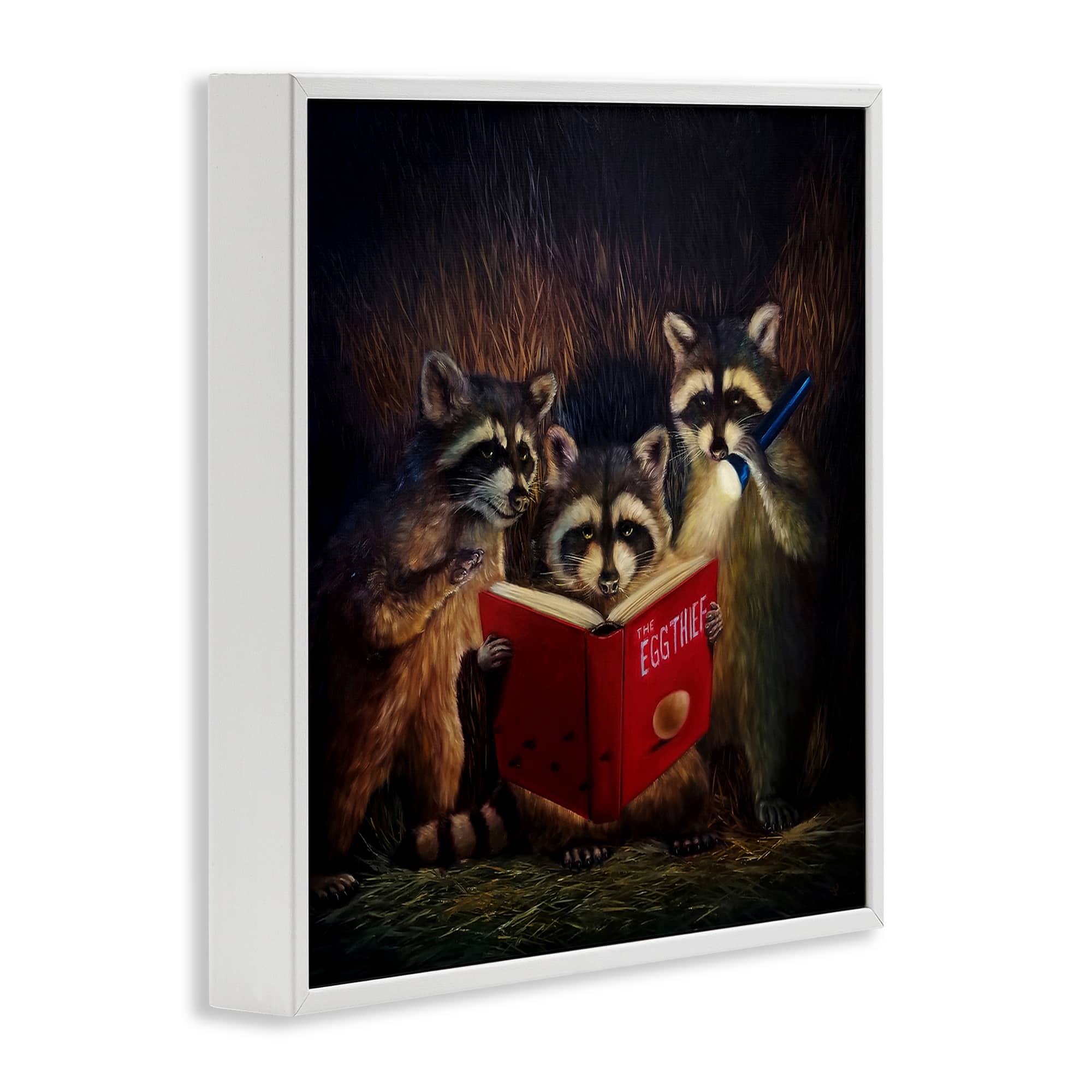 Stupell Industries Fun Raccoon Trio Reading Book Framed Giclee Art